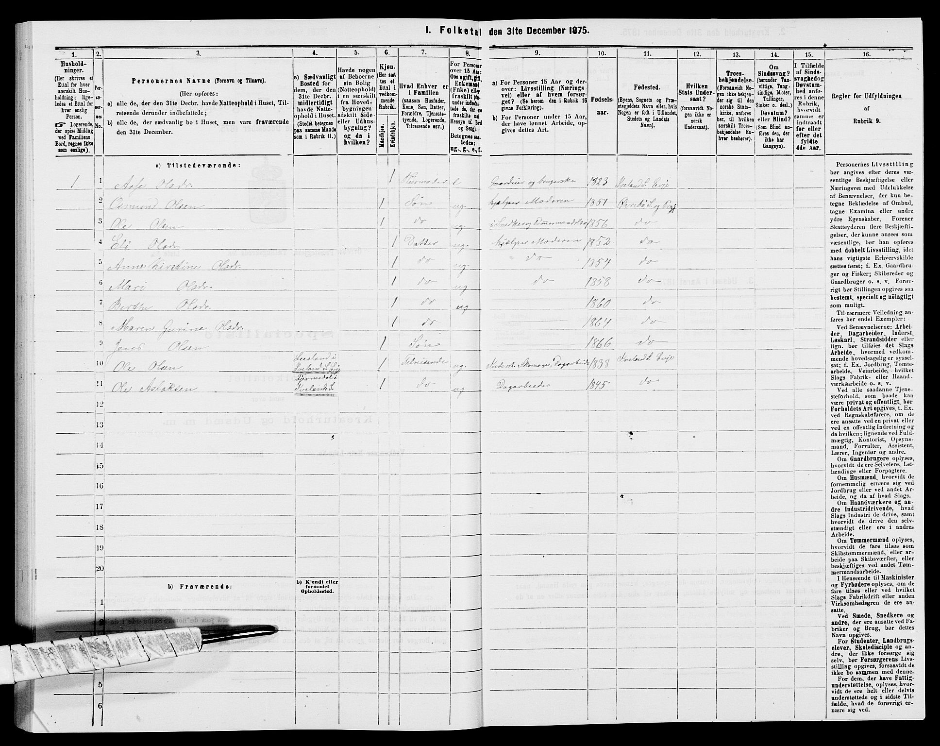 SAK, 1875 census for 1016P Øvrebø, 1875, p. 168