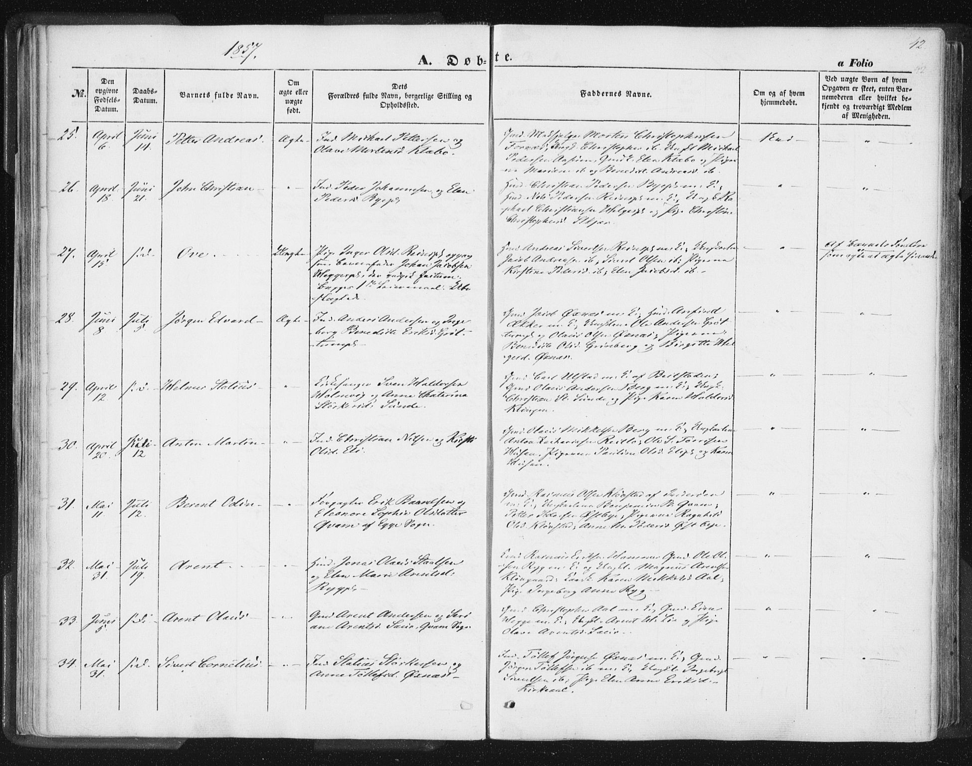 Ministerialprotokoller, klokkerbøker og fødselsregistre - Nord-Trøndelag, SAT/A-1458/746/L0446: Parish register (official) no. 746A05, 1846-1859, p. 42