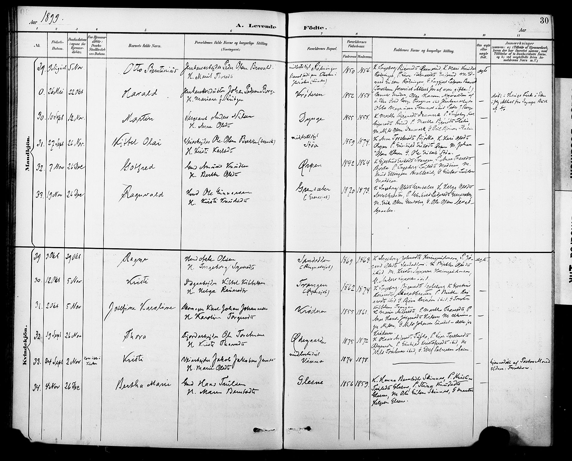 Krødsherad kirkebøker, SAKO/A-19/G/Ga/L0002: Parish register (copy) no. 2, 1894-1918, p. 30