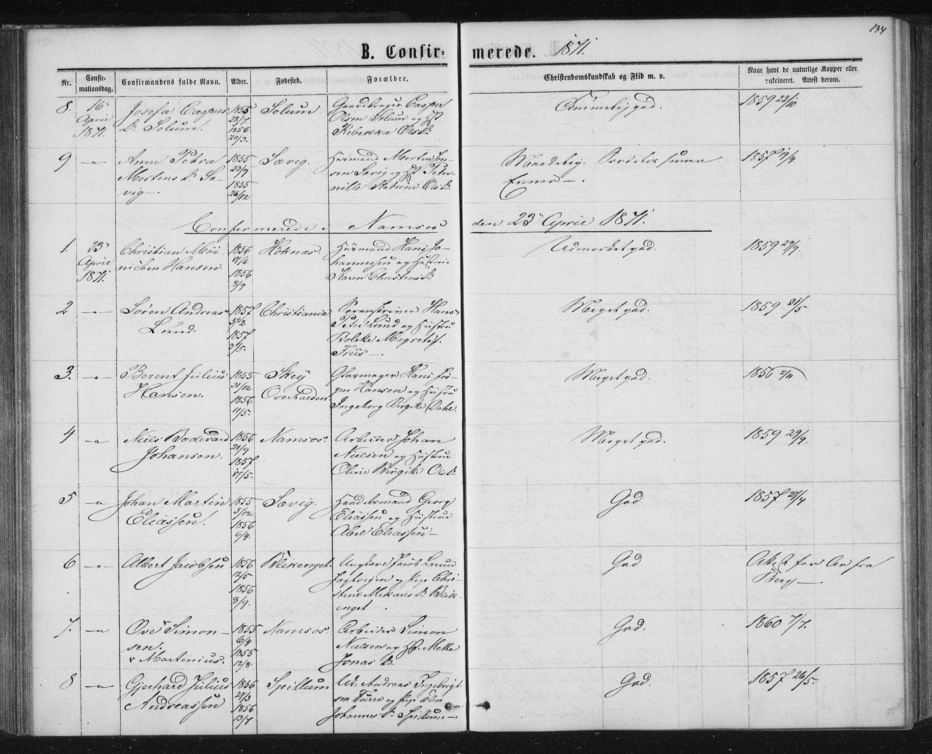 Ministerialprotokoller, klokkerbøker og fødselsregistre - Nord-Trøndelag, AV/SAT-A-1458/768/L0570: Parish register (official) no. 768A05, 1865-1874, p. 134