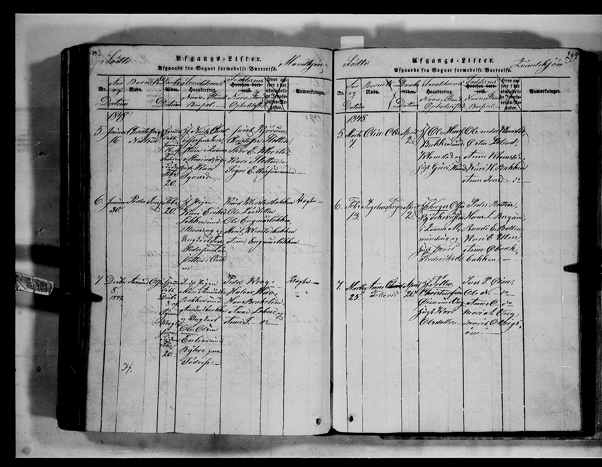 Fron prestekontor, SAH/PREST-078/H/Ha/Hab/L0002: Parish register (copy) no. 2, 1816-1850, p. 299