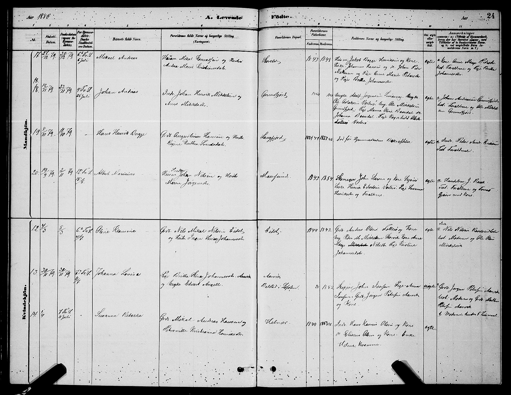 Skjervøy sokneprestkontor, AV/SATØ-S-1300/H/Ha/Hab/L0006klokker: Parish register (copy) no. 6, 1878-1888, p. 24