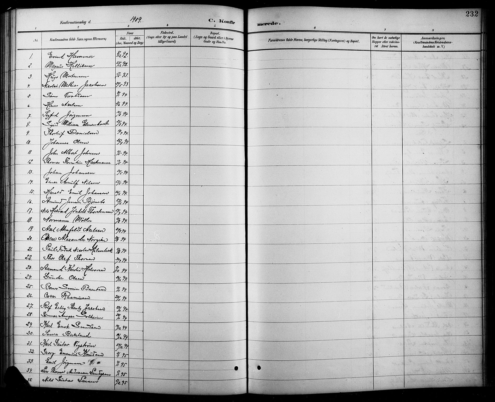 Arendal sokneprestkontor, Trefoldighet, SAK/1111-0040/F/Fb/L0006: Parish register (copy) no. B 6, 1889-1916, p. 232