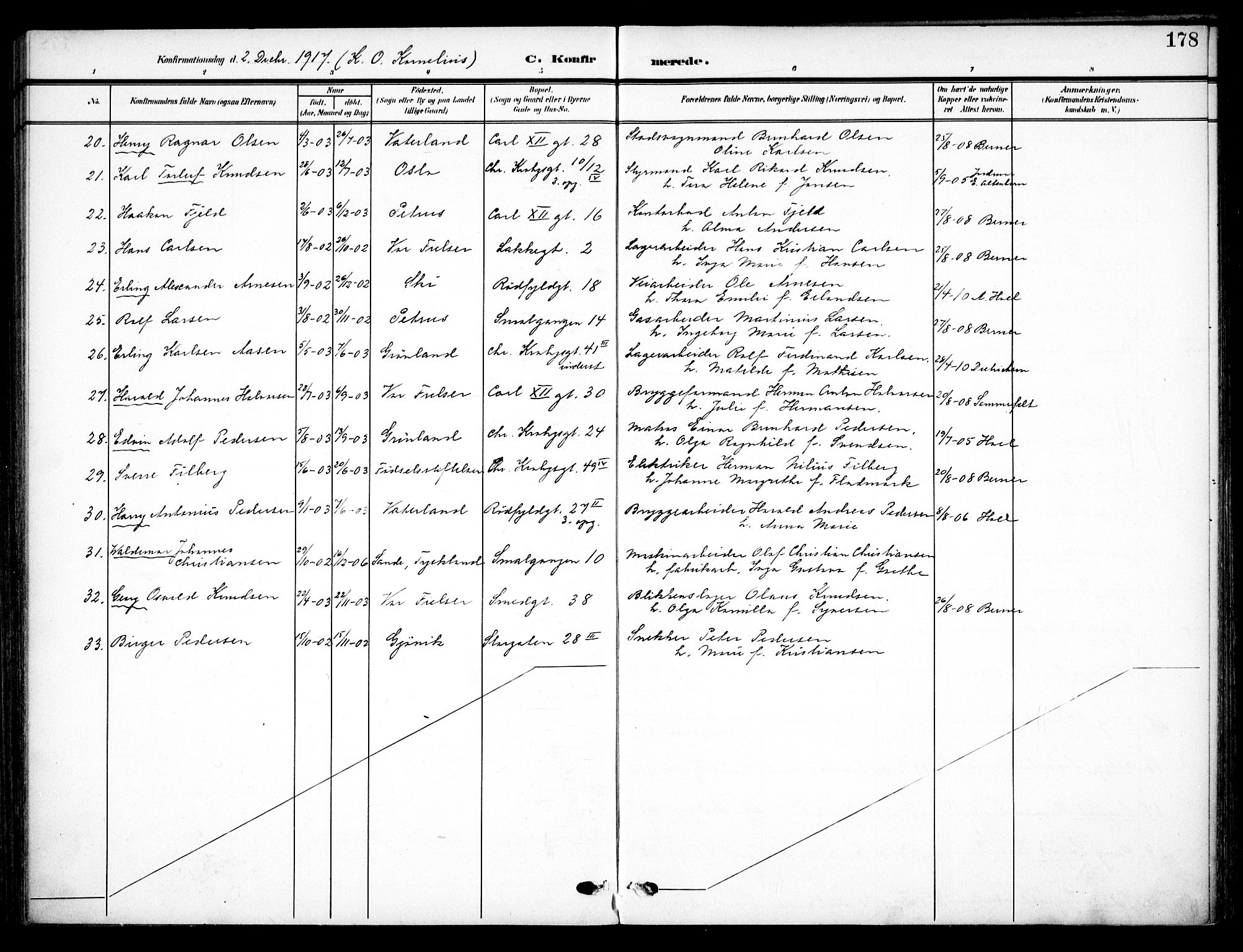 Vaterland prestekontor Kirkebøker, AV/SAO-A-10880/F/Fa/L0001: Parish register (official) no. 1, 1907-1930, p. 178