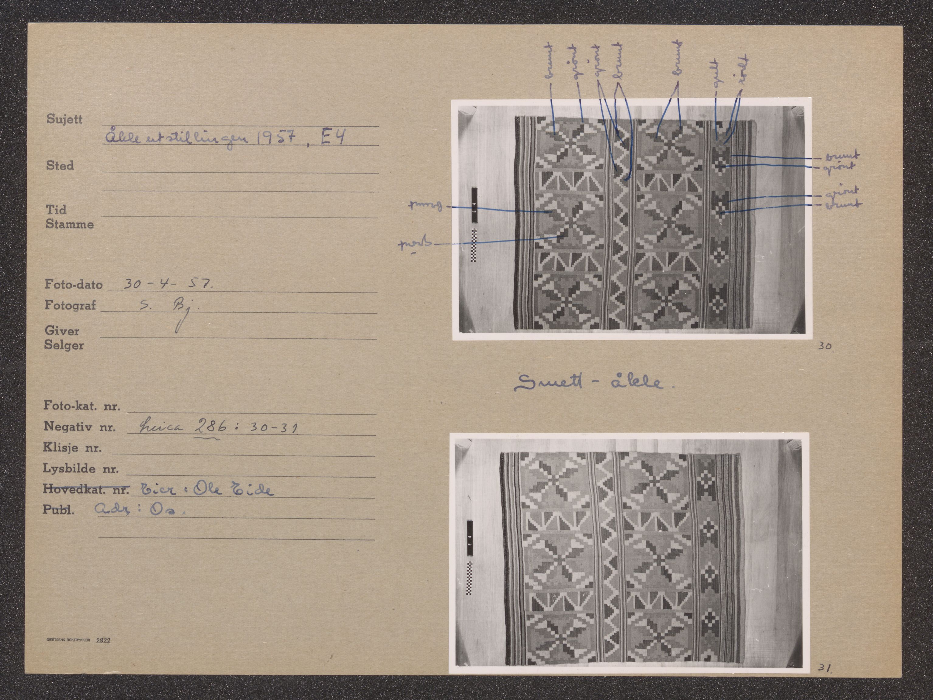 Åkleprosjektet 1957, UMB/A008/F/Fa/L0001/0001: Registreringskort Smettåkle A-H / Smettåkler A -E, 1957