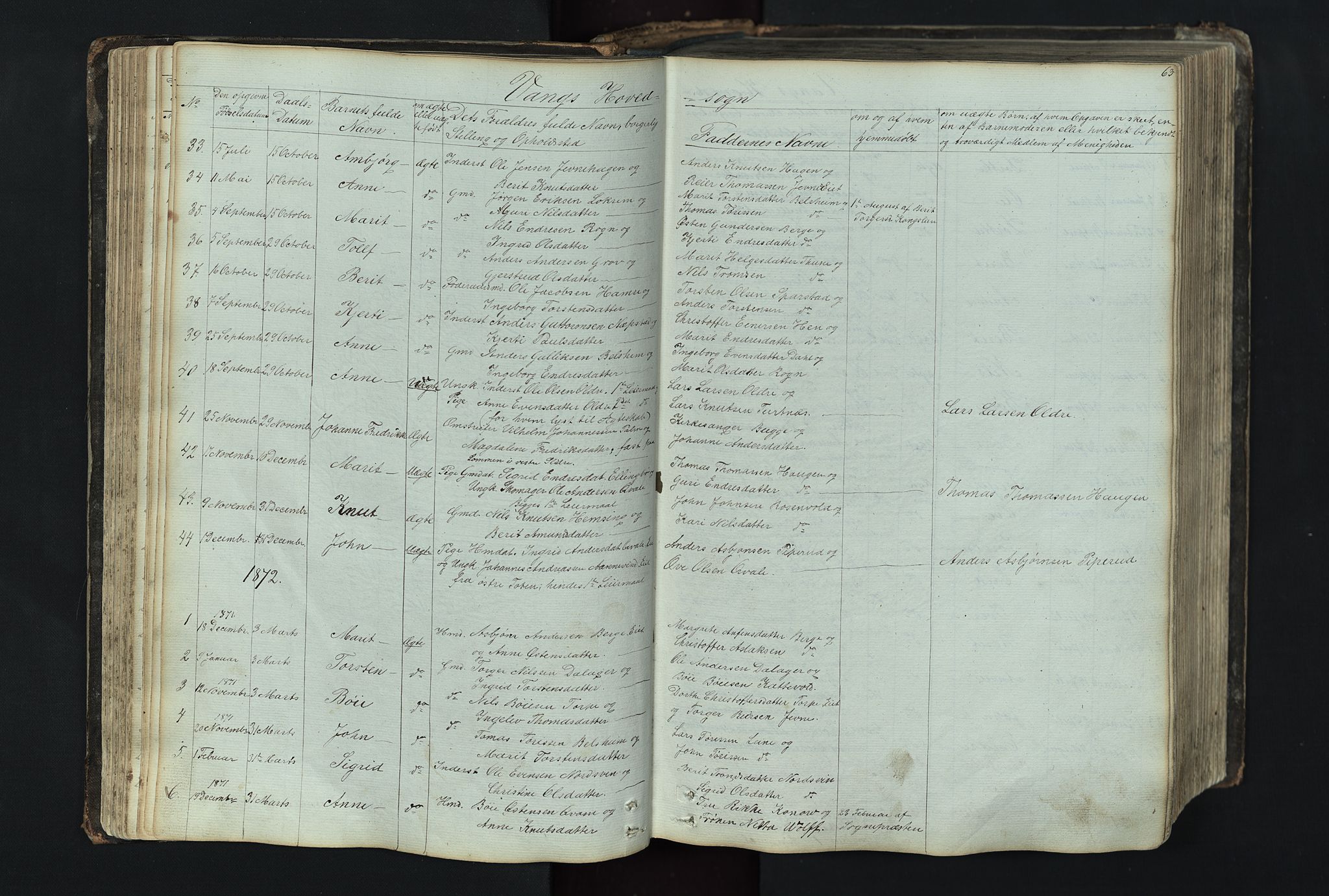 Vang prestekontor, Valdres, SAH/PREST-140/H/Hb/L0004: Parish register (copy) no. 4, 1835-1892, p. 63
