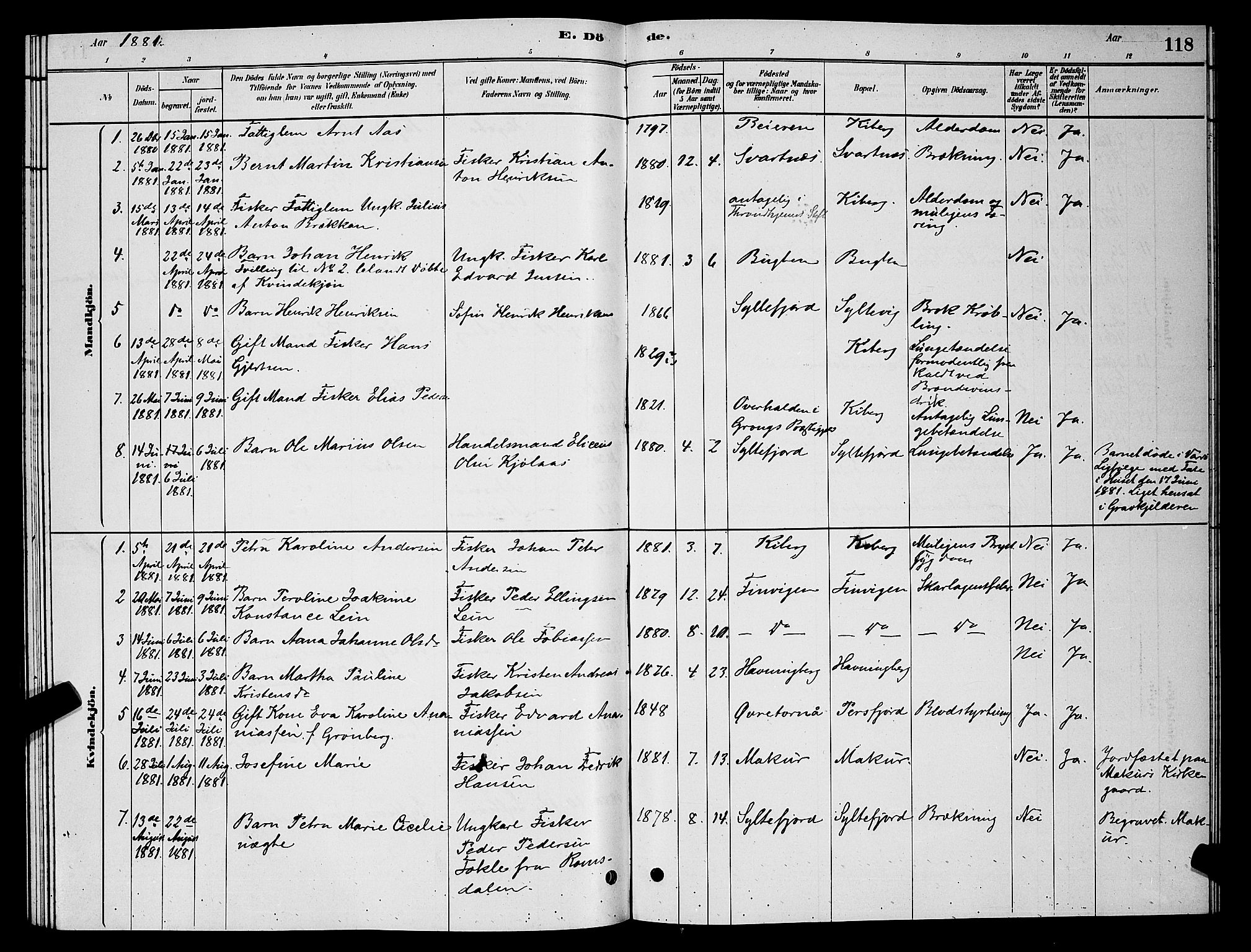 Vardø sokneprestkontor, SATØ/S-1332/H/Hb/L0006klokker: Parish register (copy) no. 6, 1879-1887, p. 118
