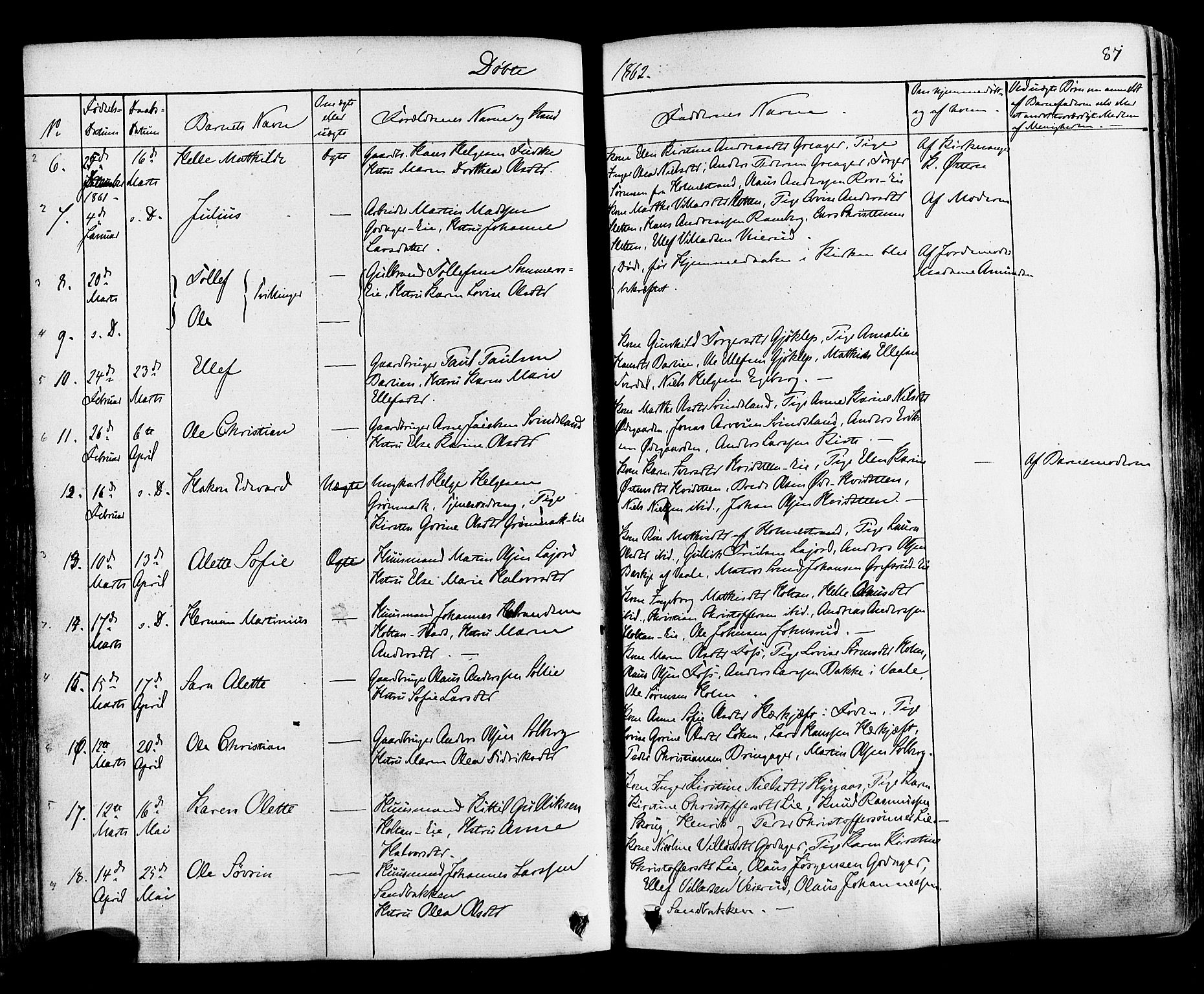 Botne kirkebøker, AV/SAKO-A-340/F/Fa/L0006: Parish register (official) no. I 6, 1836-1877, p. 87