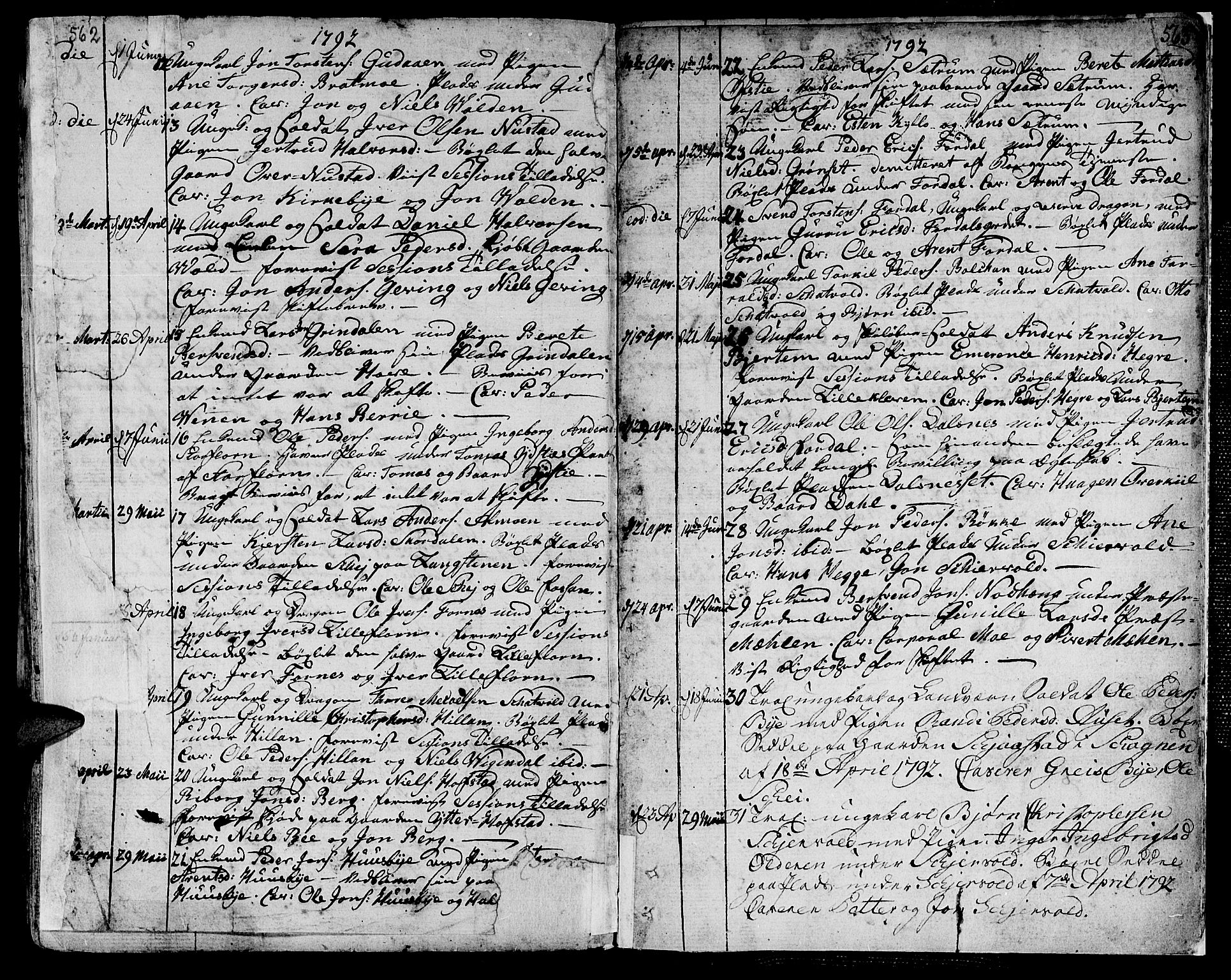 Ministerialprotokoller, klokkerbøker og fødselsregistre - Nord-Trøndelag, AV/SAT-A-1458/709/L0059: Parish register (official) no. 709A06, 1781-1797, p. 562-563