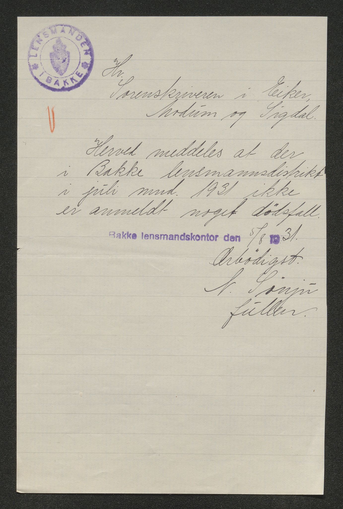 Eiker, Modum og Sigdal sorenskriveri, AV/SAKO-A-123/H/Ha/Hab/L0046: Dødsfallsmeldinger, 1930-1931, p. 1016