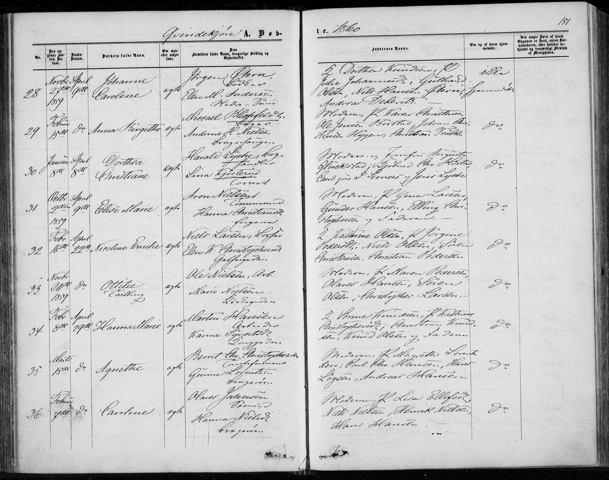 Bragernes kirkebøker, AV/SAKO-A-6/F/Fb/L0003: Parish register (official) no. II 3, 1860-1868, p. 151