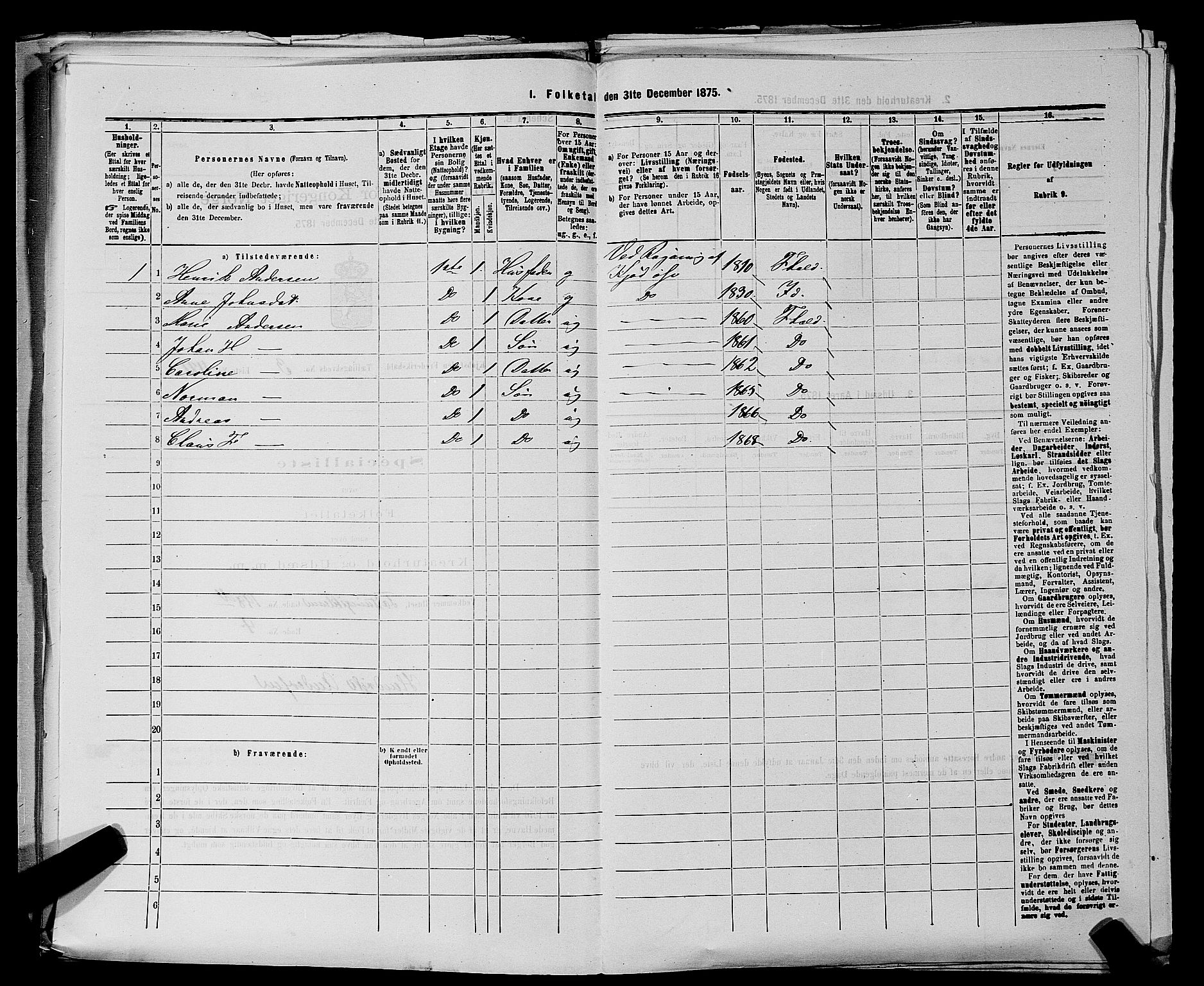 RA, 1875 census for 0101P Fredrikshald, 1875, p. 263