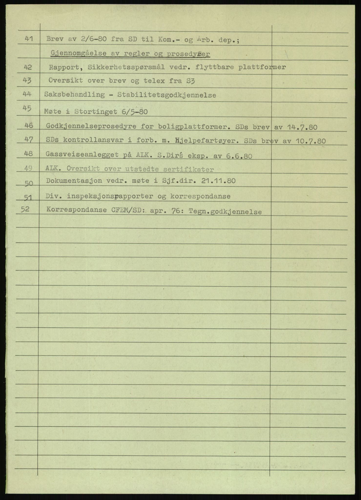 Justisdepartementet, Granskningskommisjonen ved Alexander Kielland-ulykken 27.3.1980, RA/S-1165/D/L0012: H Sjøfartsdirektoratet/Skipskontrollen (Doku.liste + H1-H11, H13, H16-H22 av 52), 1980-1981, p. 8