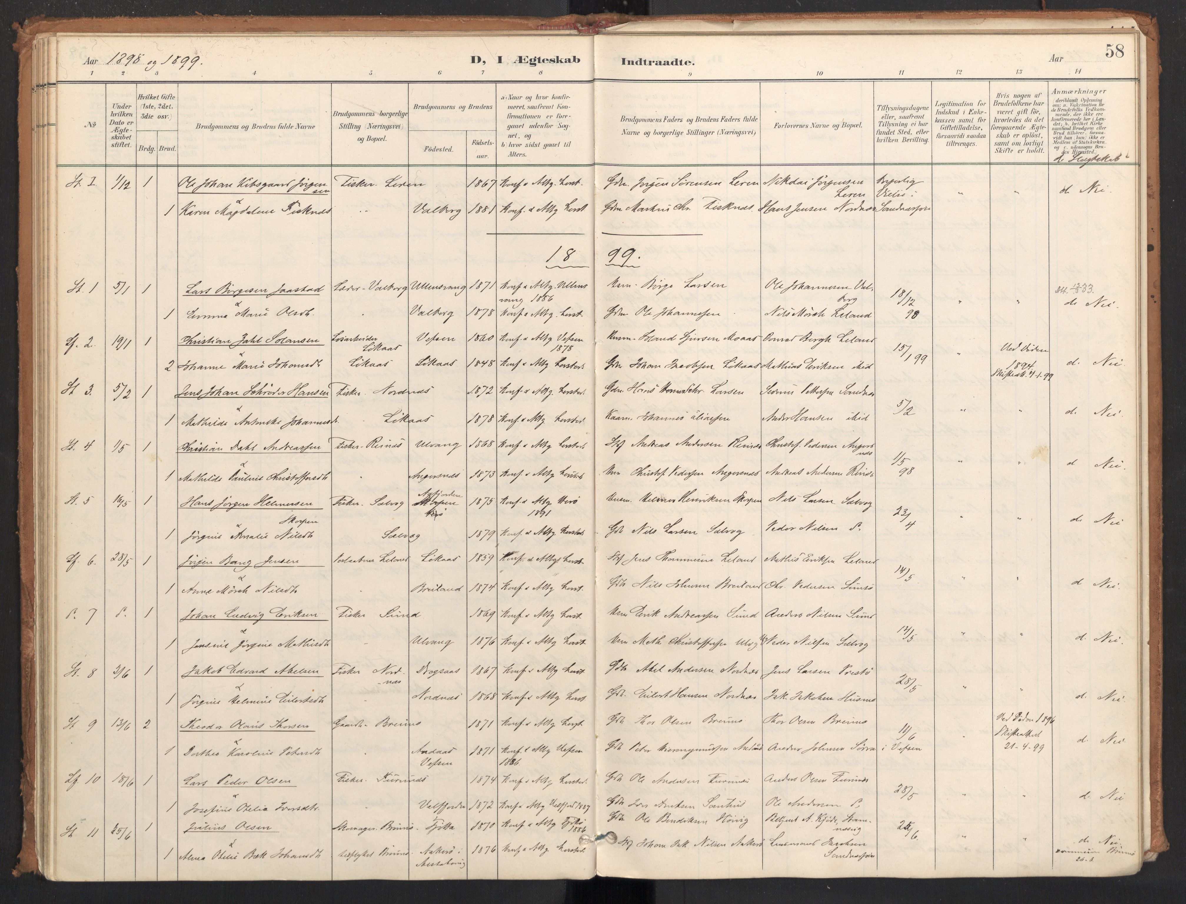 Ministerialprotokoller, klokkerbøker og fødselsregistre - Nordland, AV/SAT-A-1459/831/L0472: Parish register (official) no. 831A03, 1897-1912, p. 58