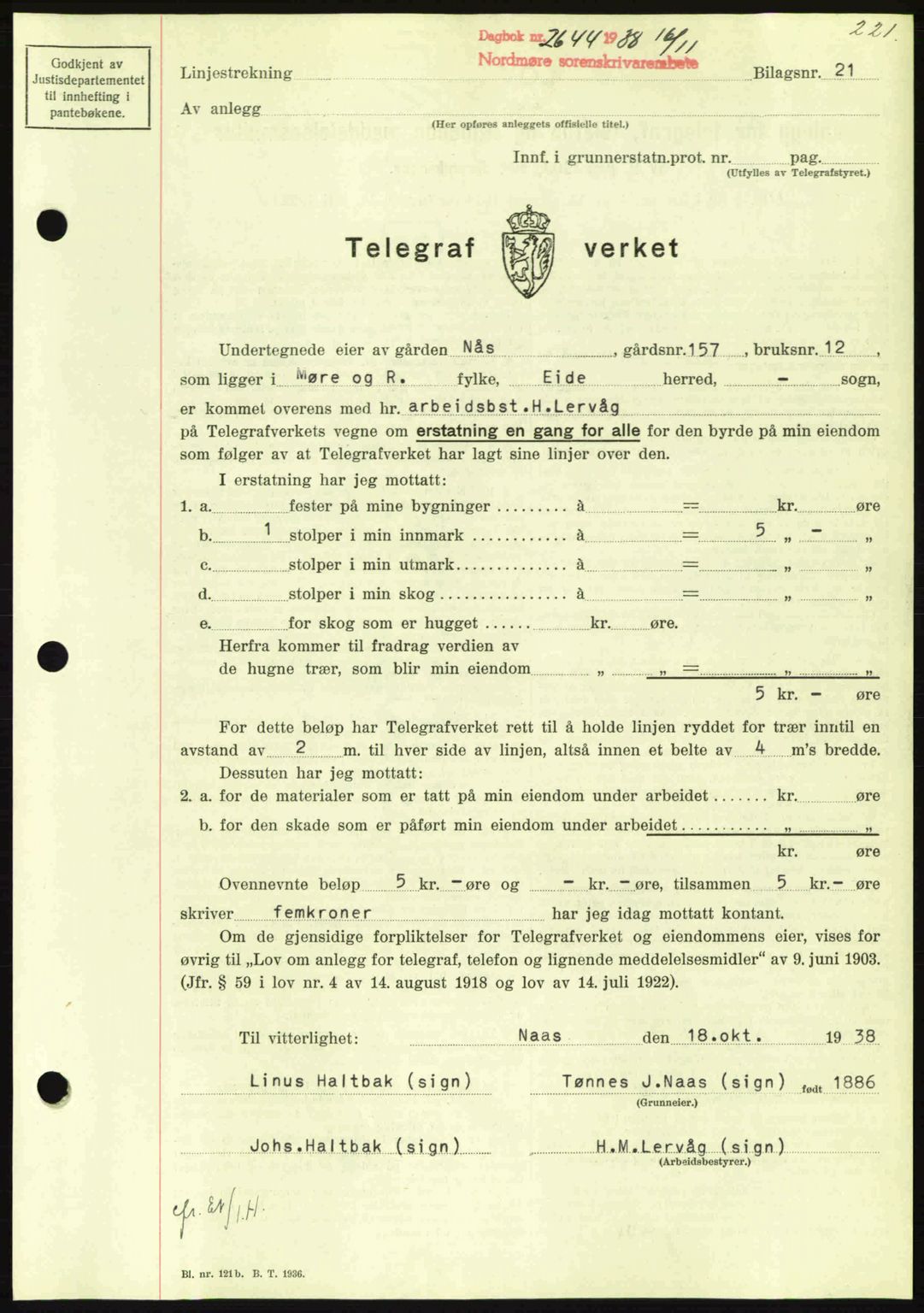 Nordmøre sorenskriveri, SAT/A-4132/1/2/2Ca: Mortgage book no. B84, 1938-1939, Diary no: : 2644/1938