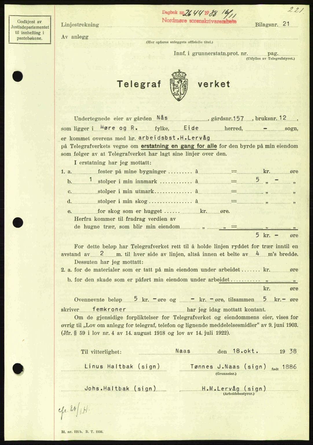 Nordmøre sorenskriveri, AV/SAT-A-4132/1/2/2Ca: Mortgage book no. B84, 1938-1939, Diary no: : 2644/1938