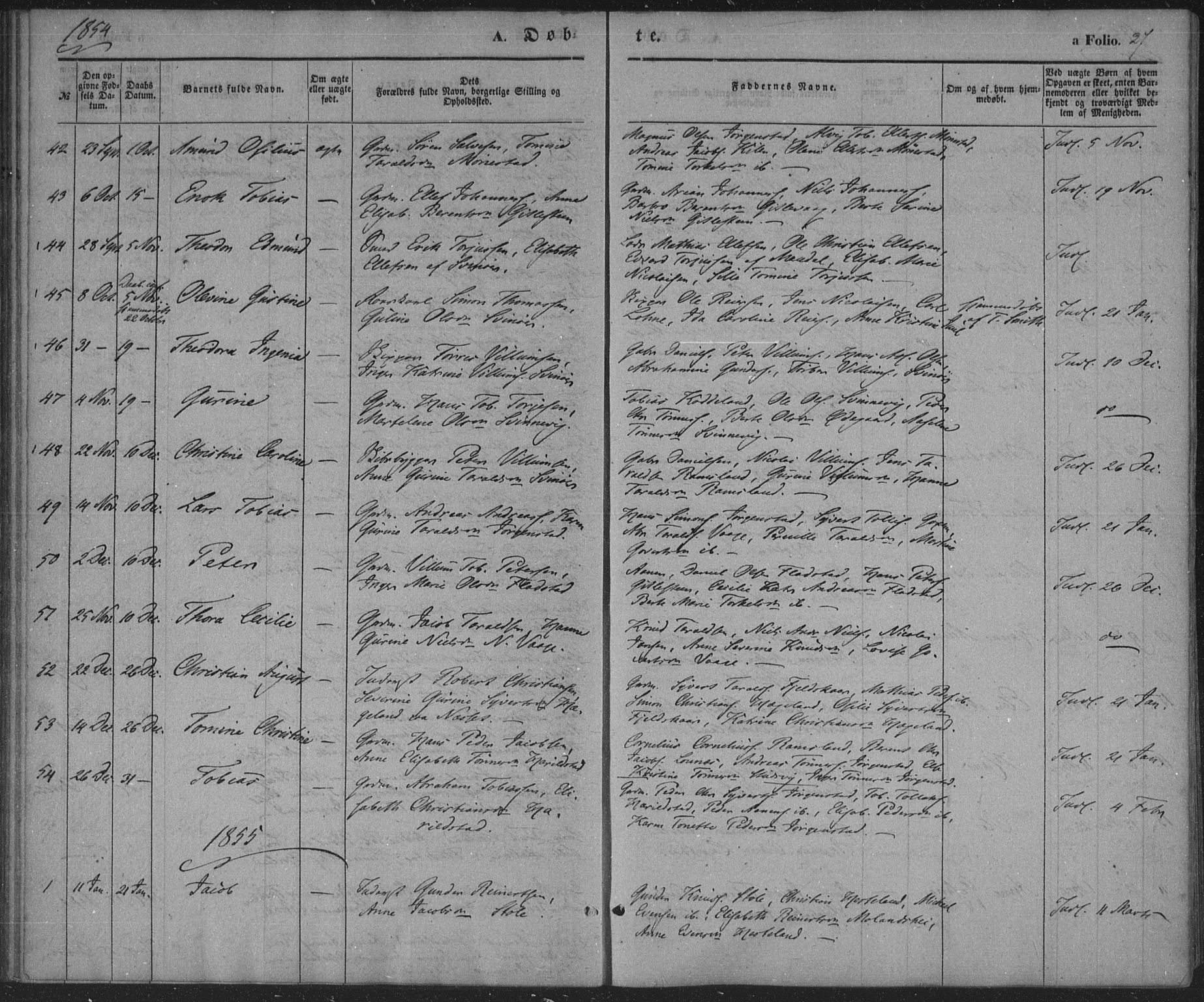 Sør-Audnedal sokneprestkontor, SAK/1111-0039/F/Fa/Faa/L0002: Parish register (official) no. A 2, 1848-1867, p. 27
