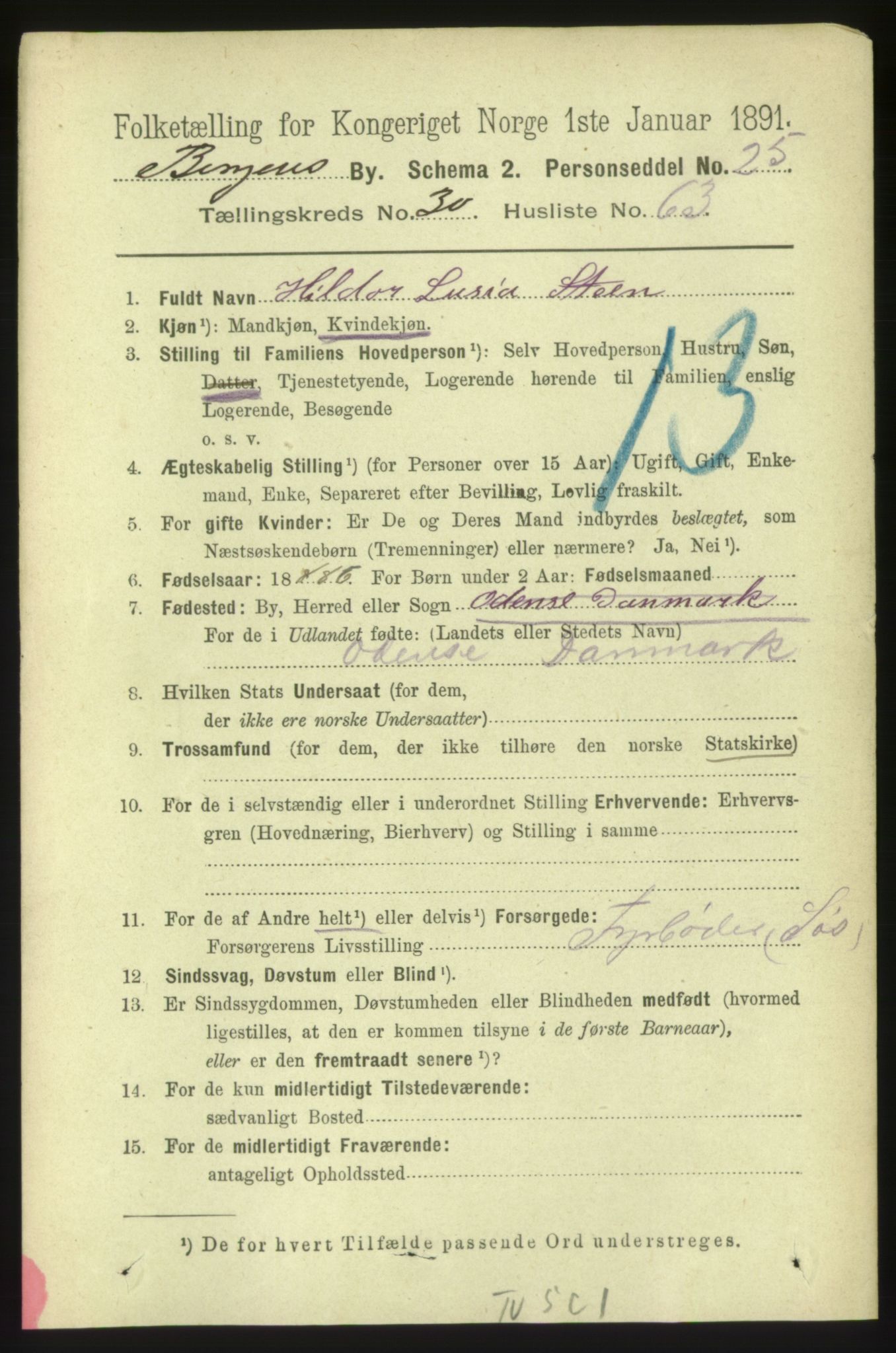 RA, 1891 Census for 1301 Bergen, 1891, p. 38832