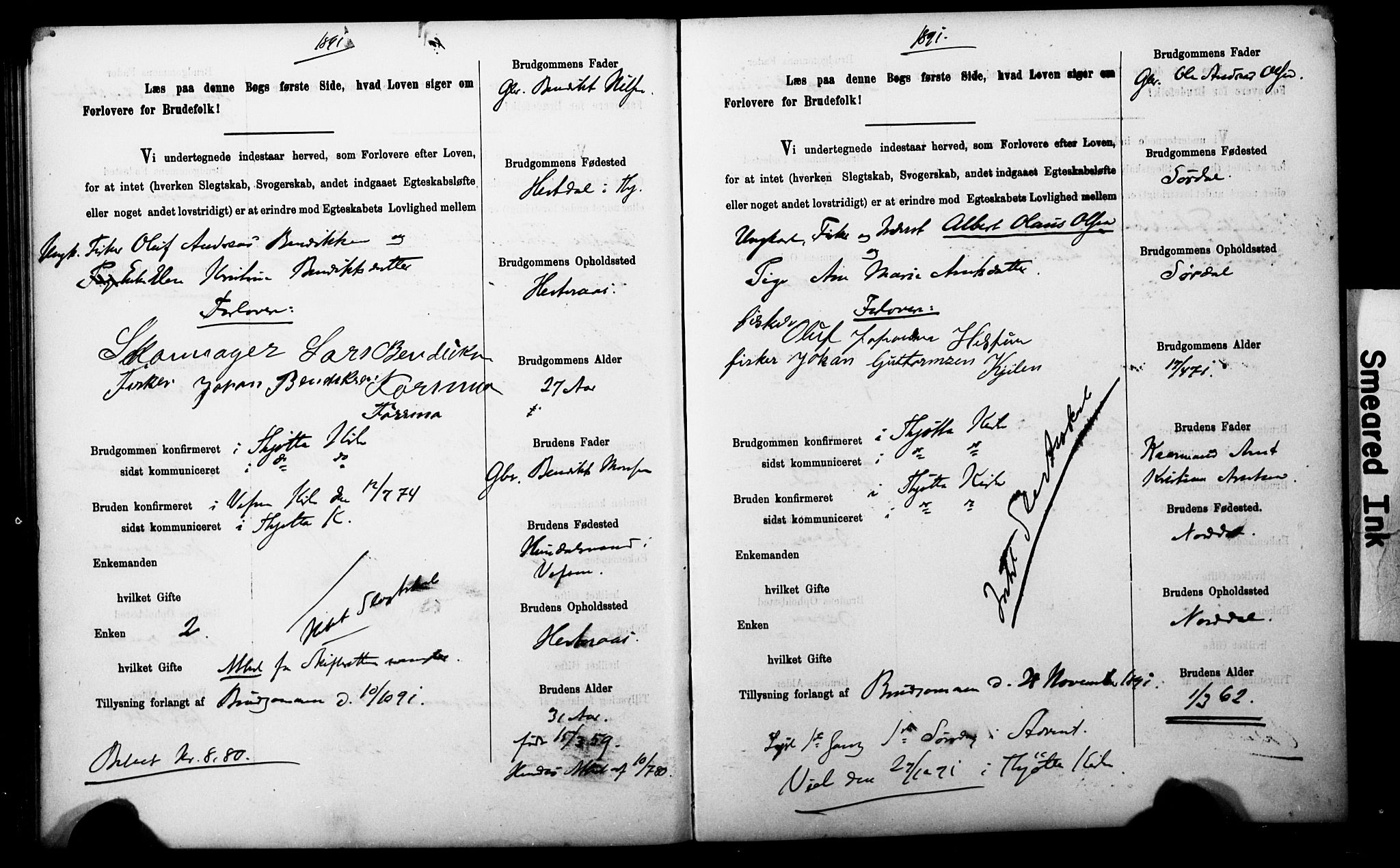 Uten arkivreferanse**, SAT/-: Banns register no. 1 /2 (Trøgstad), 1891-1895