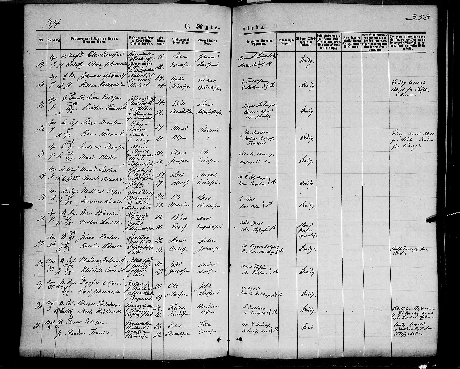 Ringsaker prestekontor, AV/SAH-PREST-014/K/Ka/L0011: Parish register (official) no. 11, 1870-1878, p. 358