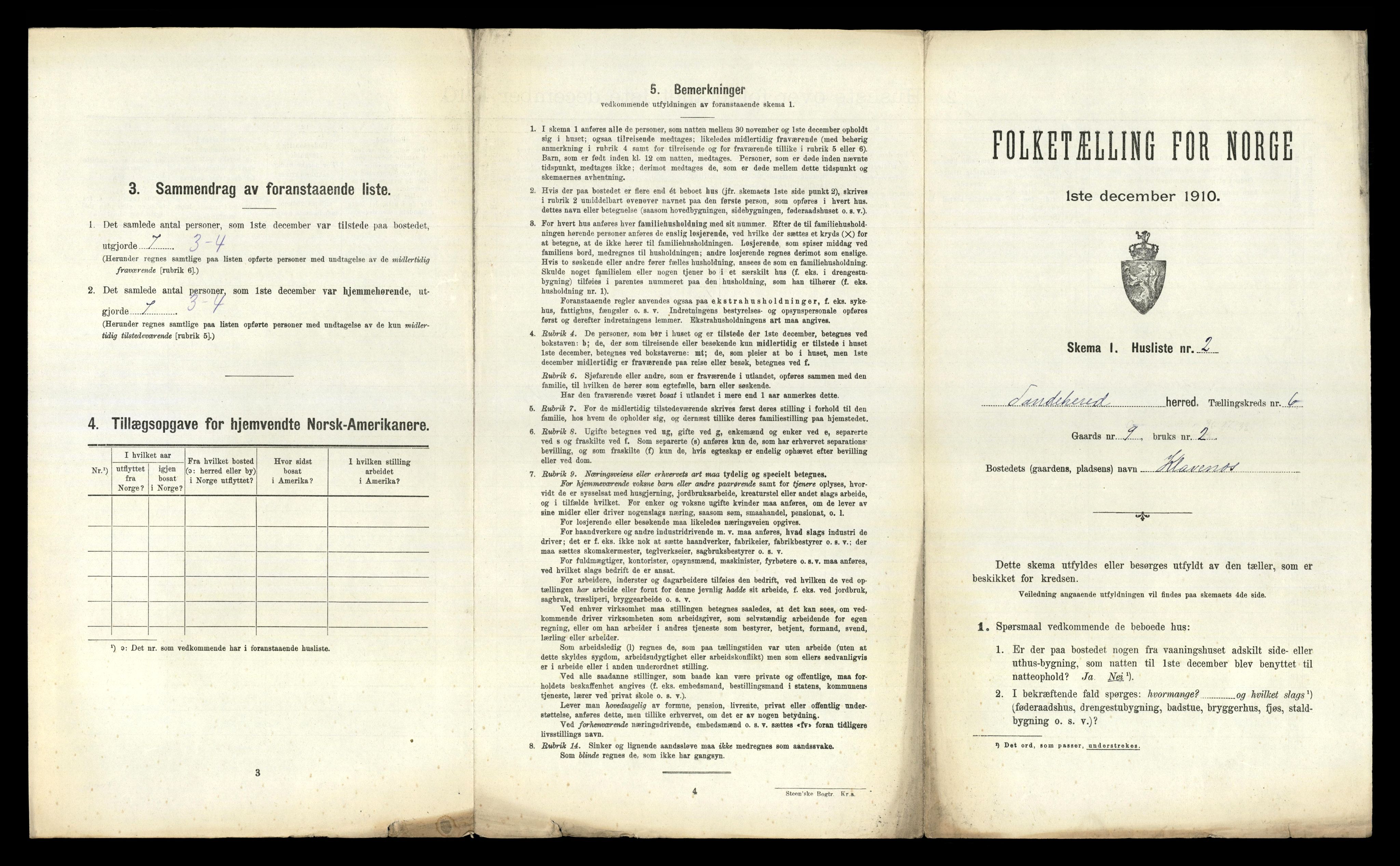 RA, 1910 census for Sandeherred, 1910, p. 1005