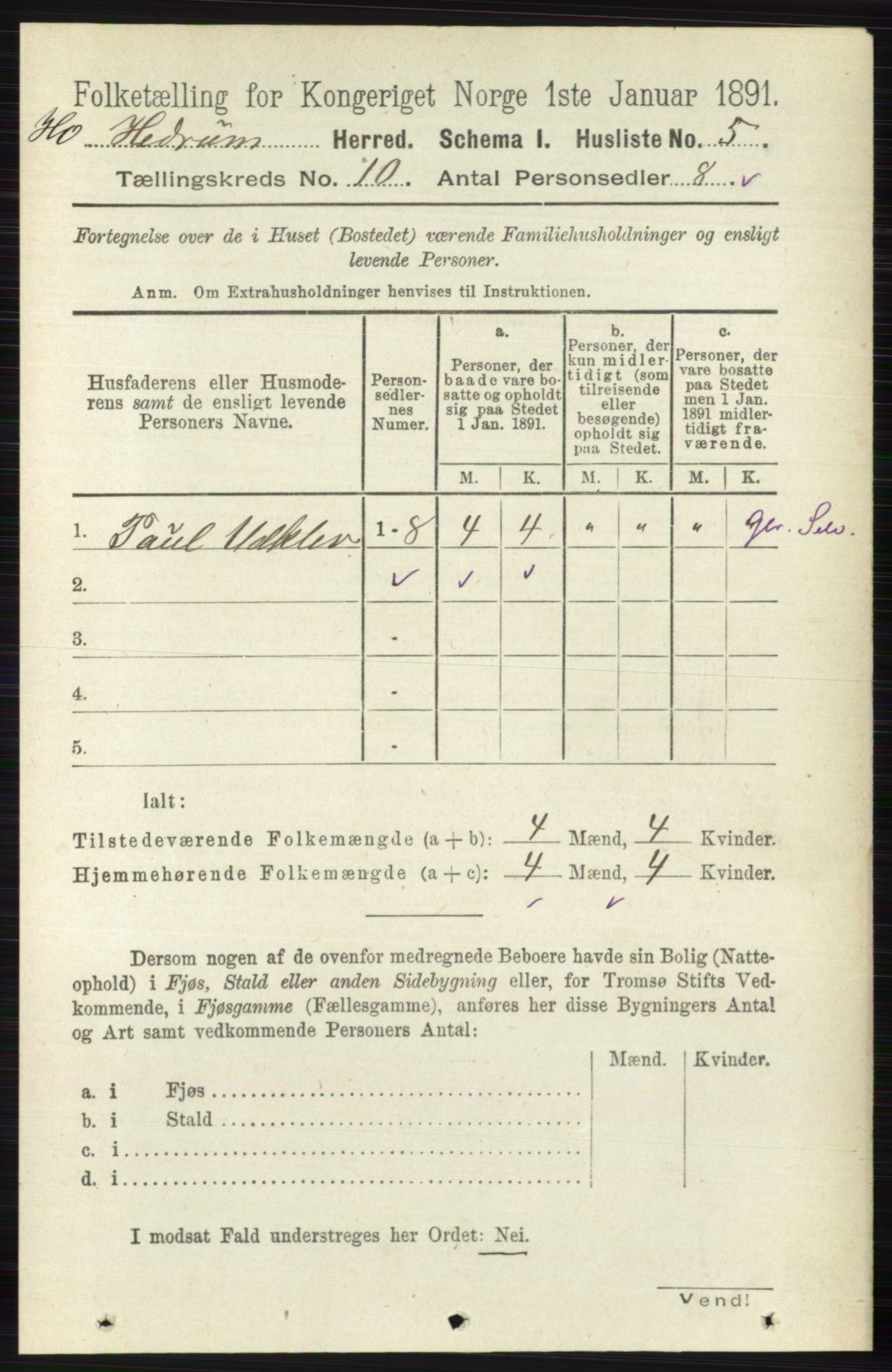 RA, 1891 census for 0727 Hedrum, 1891, p. 4327