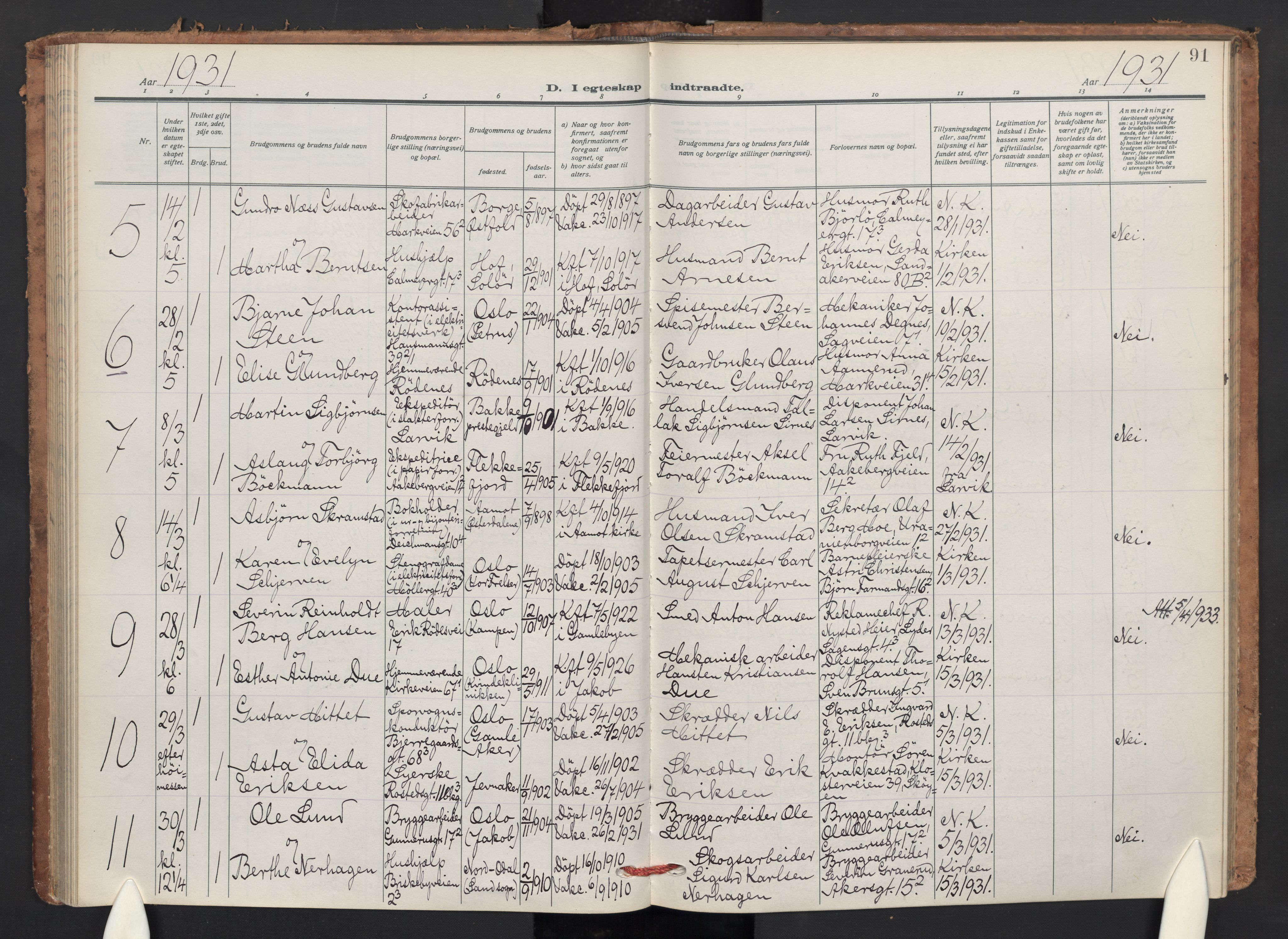 Jakob prestekontor Kirkebøker, SAO/A-10850/F/Fa/L0018: Parish register (official) no. 18, 1923-1936, p. 91
