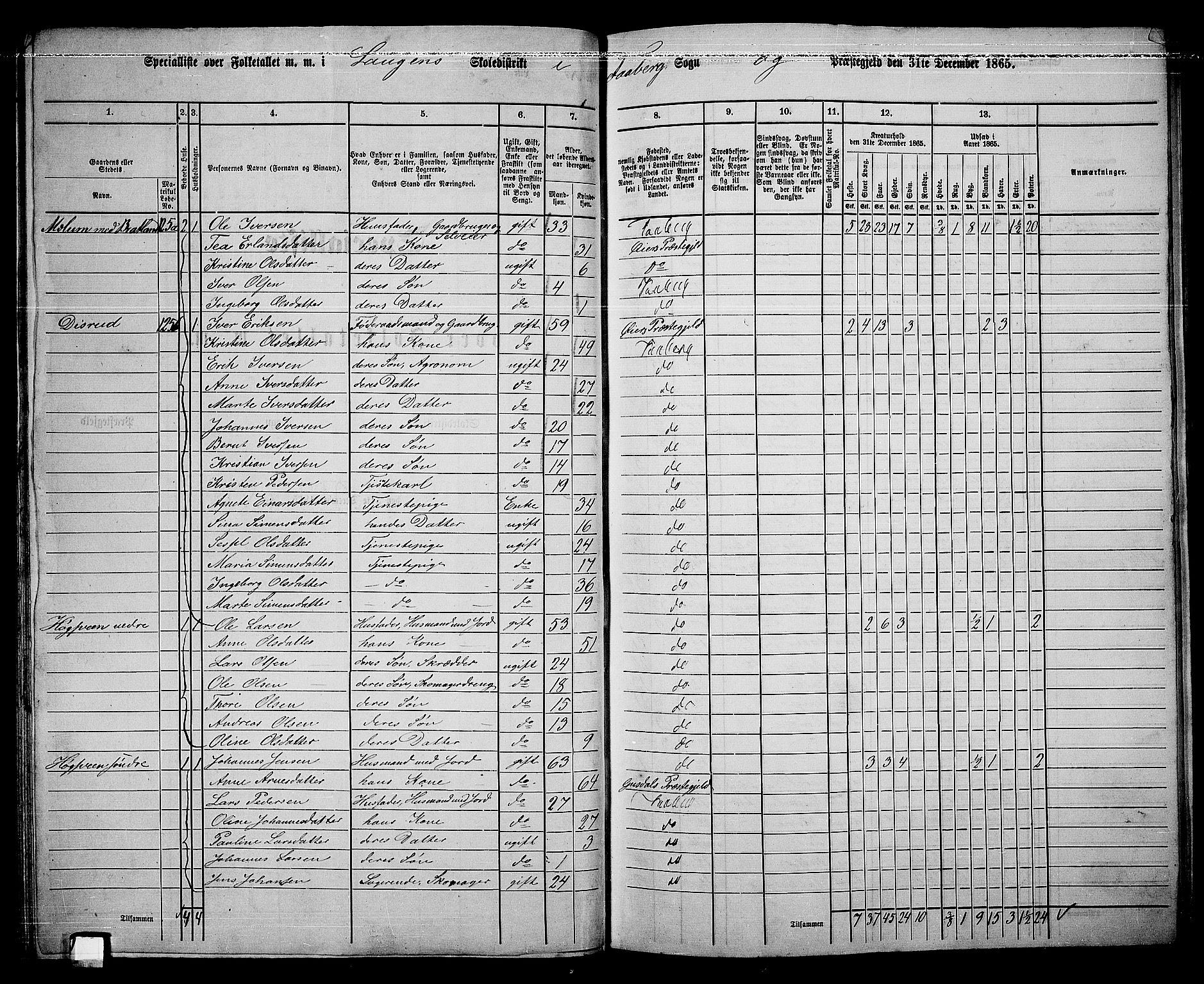 RA, 1865 census for Fåberg/Fåberg og Lillehammer, 1865, p. 57