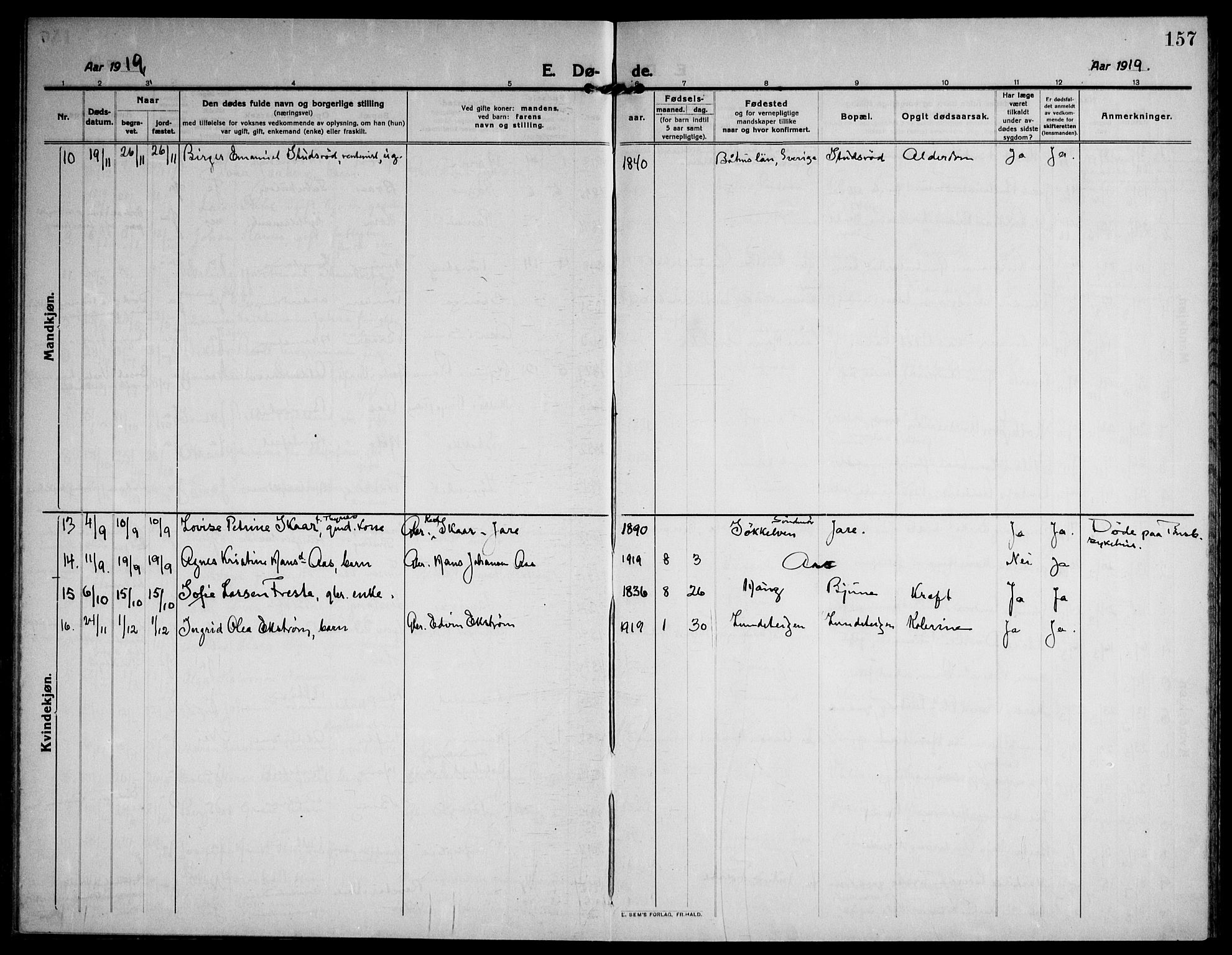 Ramnes kirkebøker, SAKO/A-314/F/Fa/L0009: Parish register (official) no. I 9, 1912-1929, p. 157