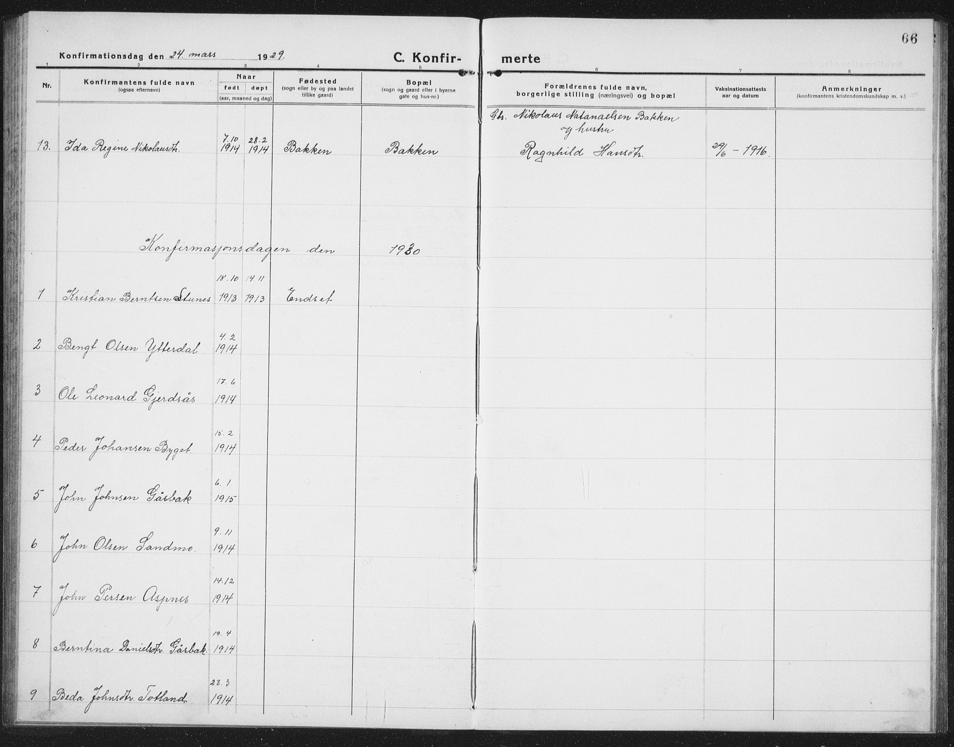 Ministerialprotokoller, klokkerbøker og fødselsregistre - Nord-Trøndelag, SAT/A-1458/757/L0507: Parish register (copy) no. 757C02, 1923-1939, p. 66