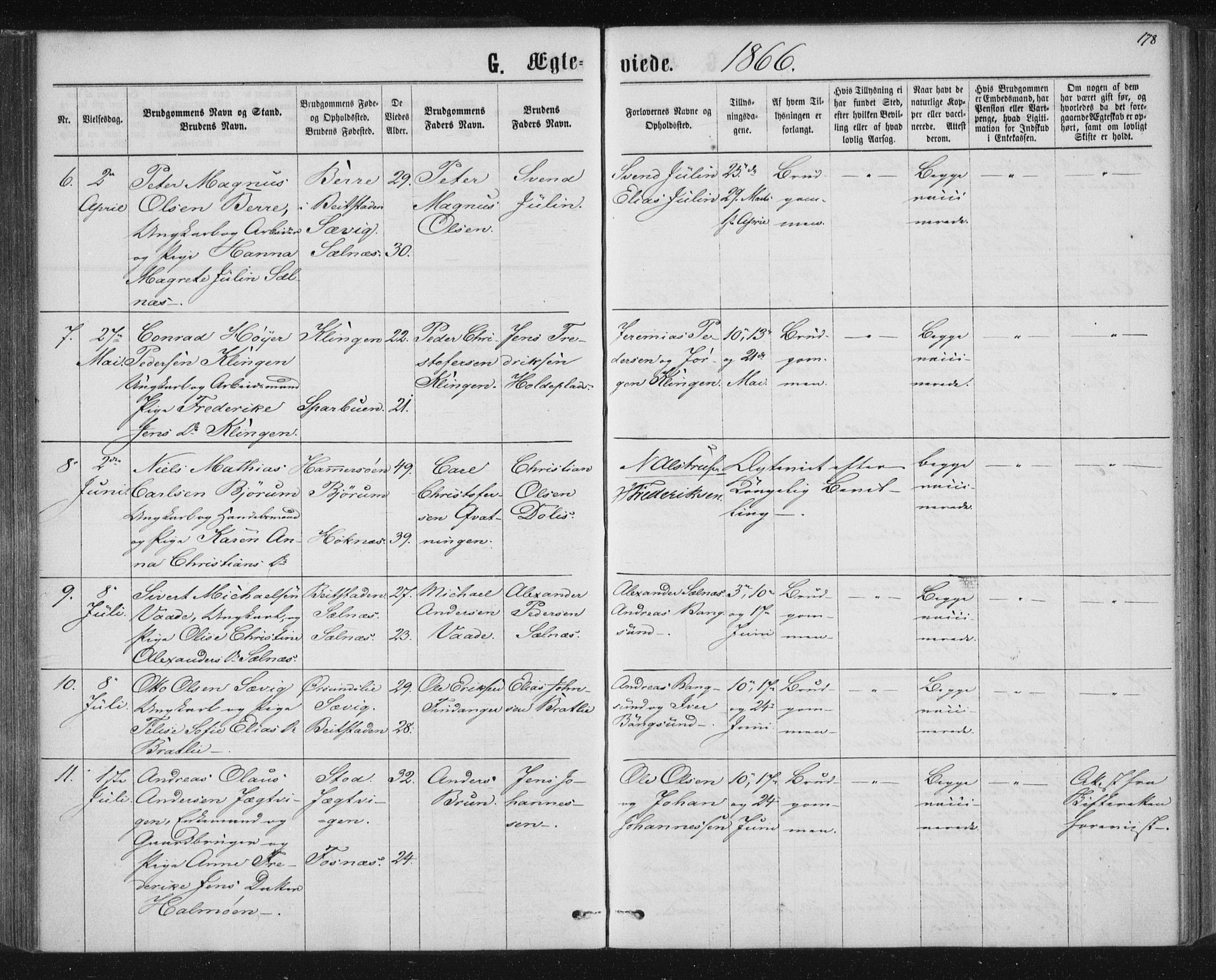 Ministerialprotokoller, klokkerbøker og fødselsregistre - Nord-Trøndelag, SAT/A-1458/768/L0570: Parish register (official) no. 768A05, 1865-1874, p. 178