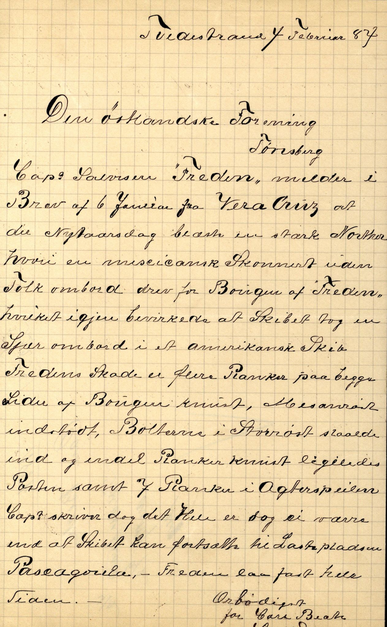 Pa 63 - Østlandske skibsassuranceforening, VEMU/A-1079/G/Ga/L0017/0012: Havaridokumenter / Nordlyset, Nornen, Freden, Freia, Victoria, 1884, p. 8