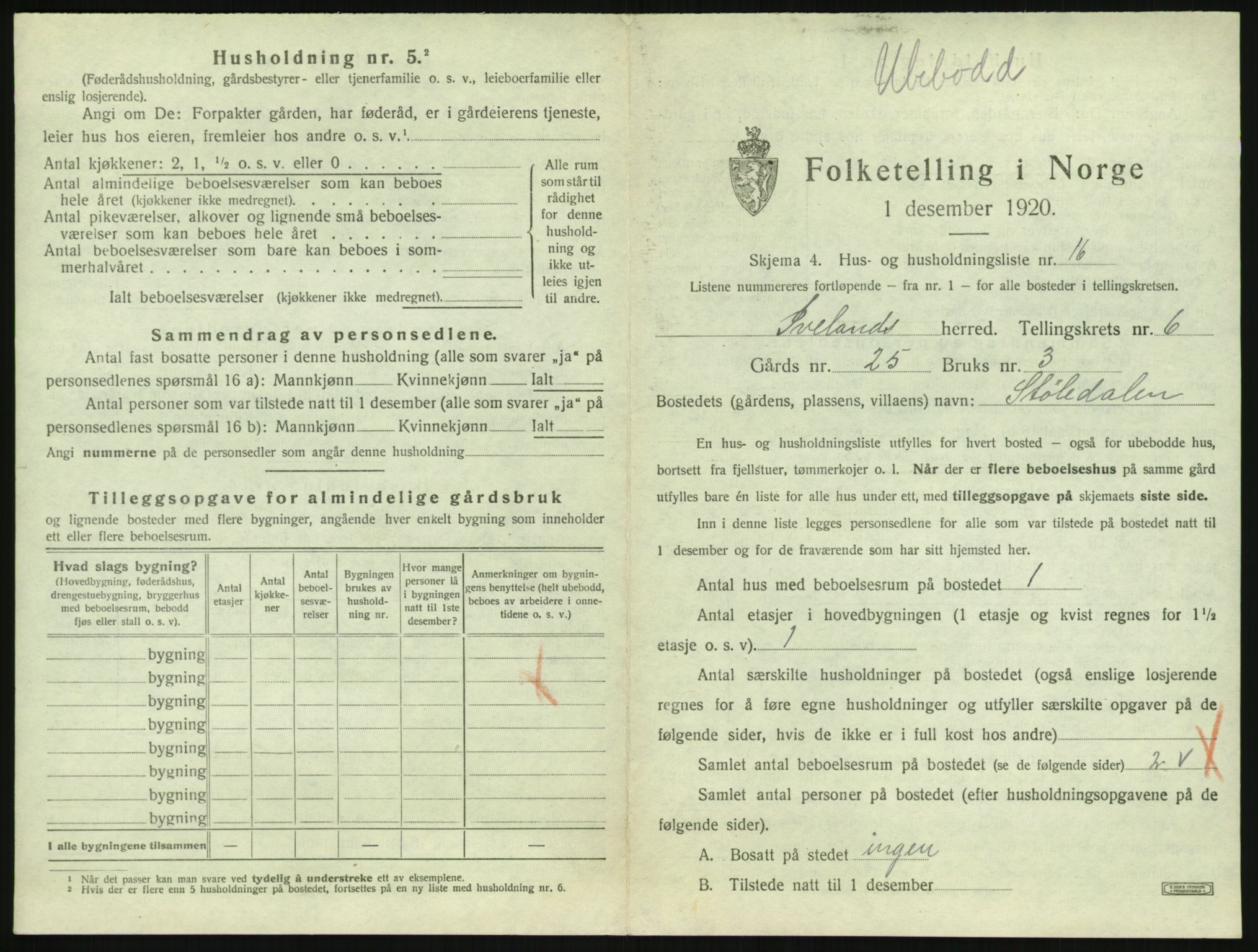 SAK, 1920 census for Iveland, 1920, p. 333