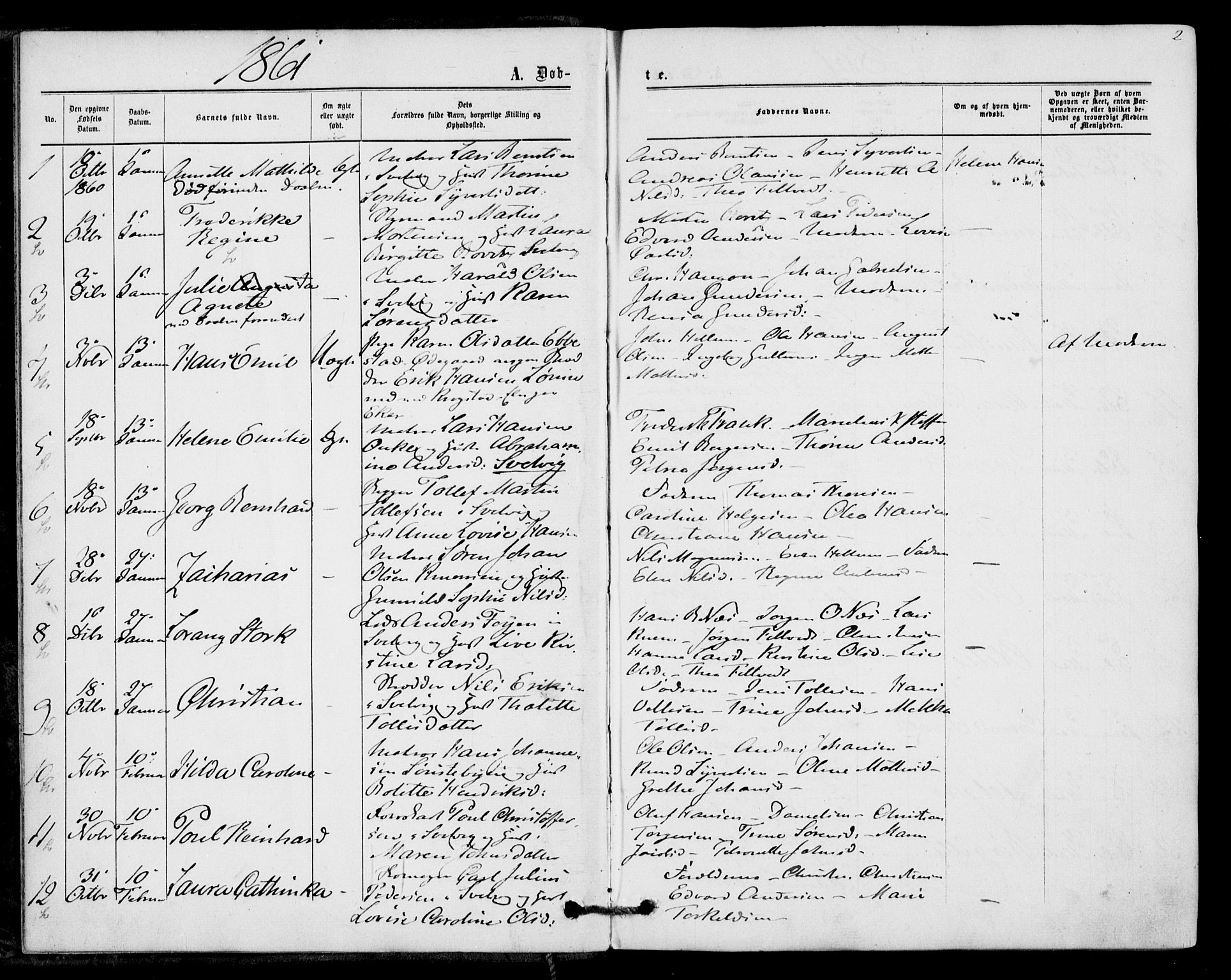 Strømm kirkebøker, SAKO/A-322/F/Fa/L0001: Parish register (official) no. I 1, 1861-1869, p. 2