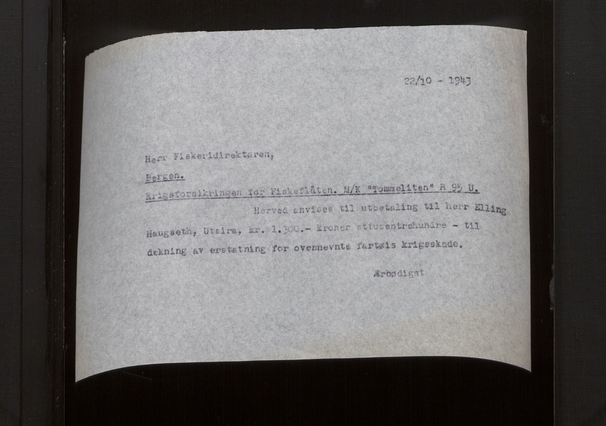 Fiskeridirektoratet - 1 Adm. ledelse - 13 Båtkontoret, AV/SAB-A-2003/La/L0008: Statens krigsforsikring for fiskeflåten, 1936-1971, p. 215