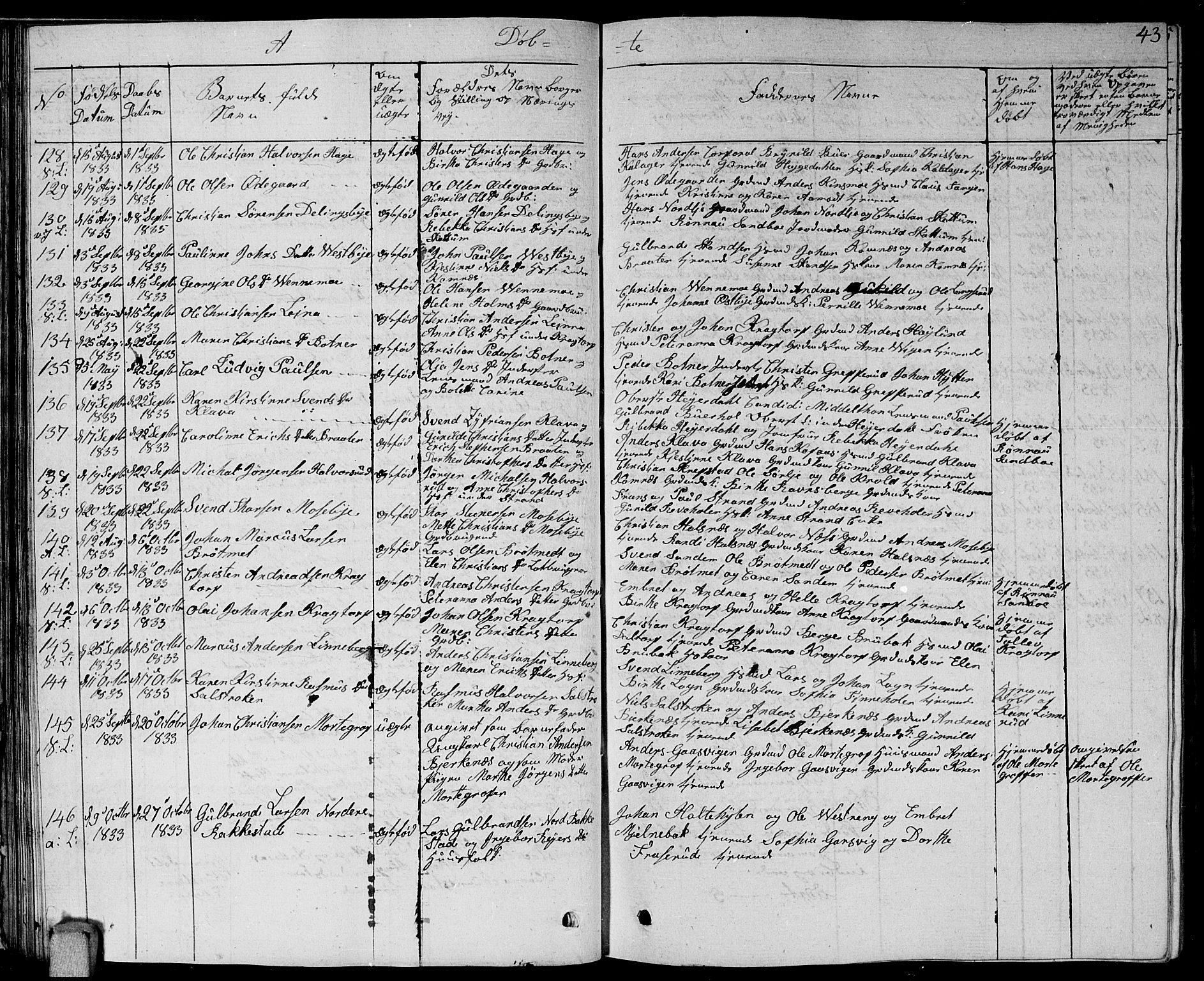 Høland prestekontor Kirkebøker, AV/SAO-A-10346a/G/Ga/L0002: Parish register (copy) no. I 2, 1827-1845, p. 43