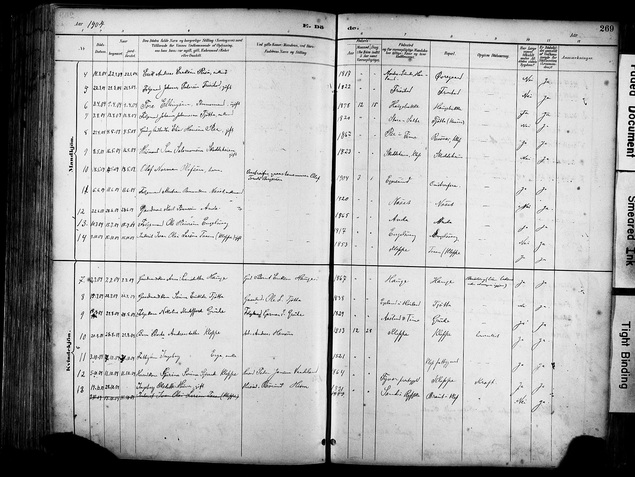 Klepp sokneprestkontor, AV/SAST-A-101803/001/3/30BA/L0009: Parish register (official) no. A 7, 1886-1915, p. 269