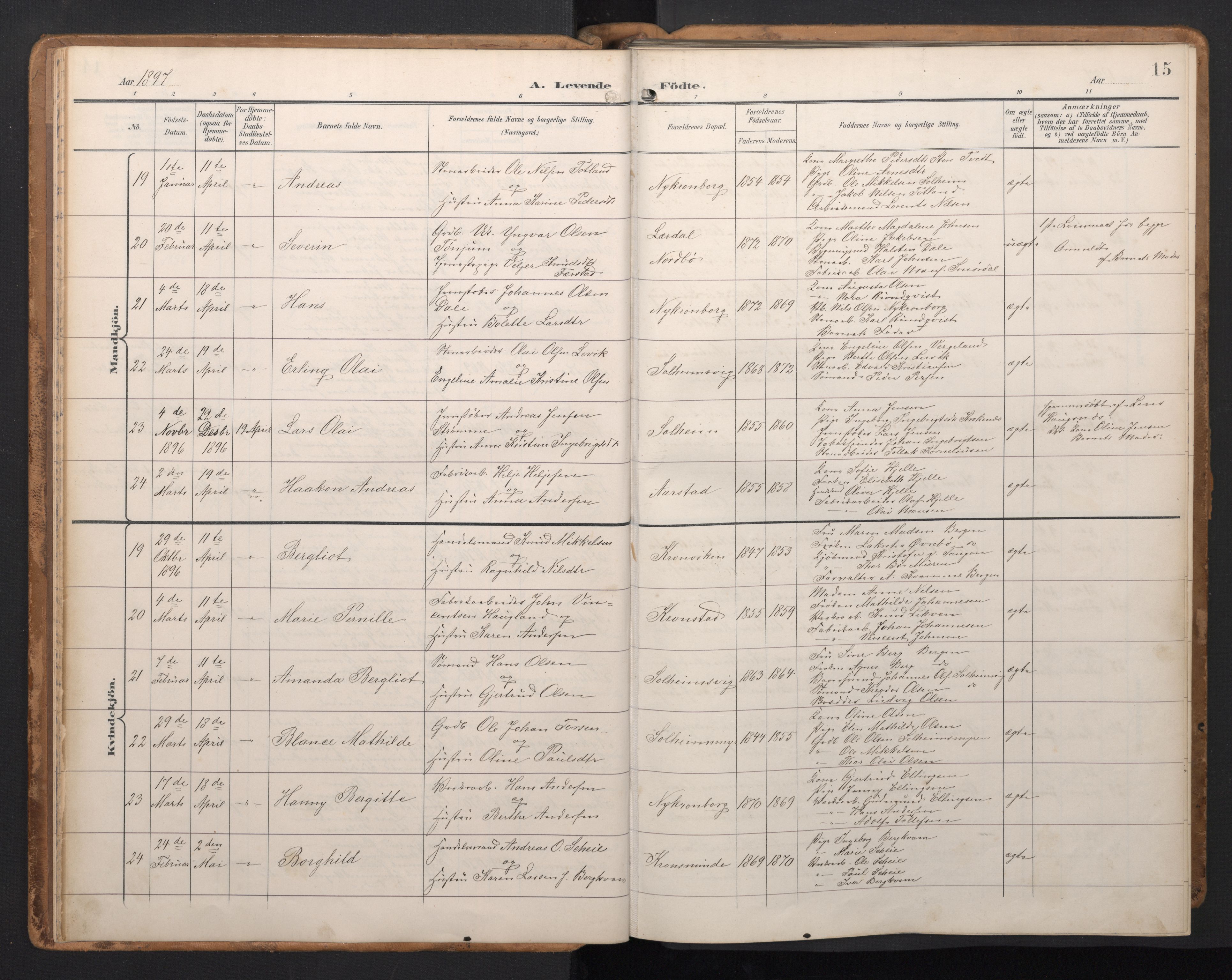 Årstad Sokneprestembete, SAB/A-79301/H/Hab/L0002: Parish register (copy) no. A 2, 1896-1912, p. 14b-15a