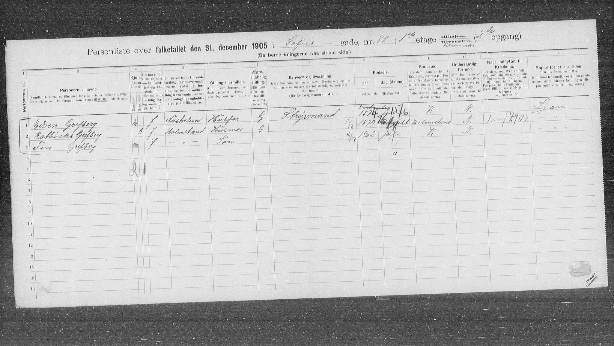 OBA, Municipal Census 1905 for Kristiania, 1905, p. 51532