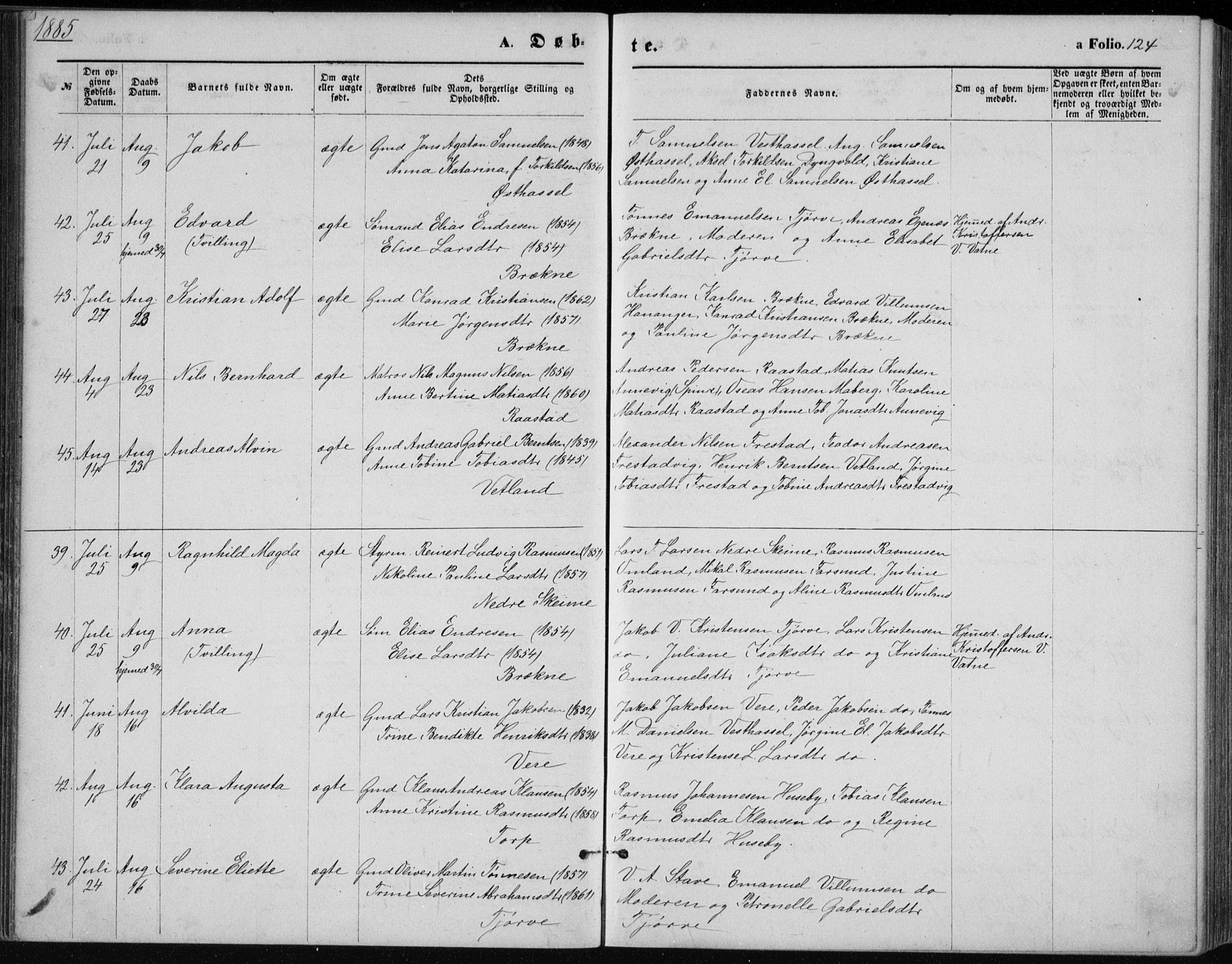 Lista sokneprestkontor, AV/SAK-1111-0027/F/Fb/L0004: Parish register (copy) no. B 4, 1877-1891, p. 124
