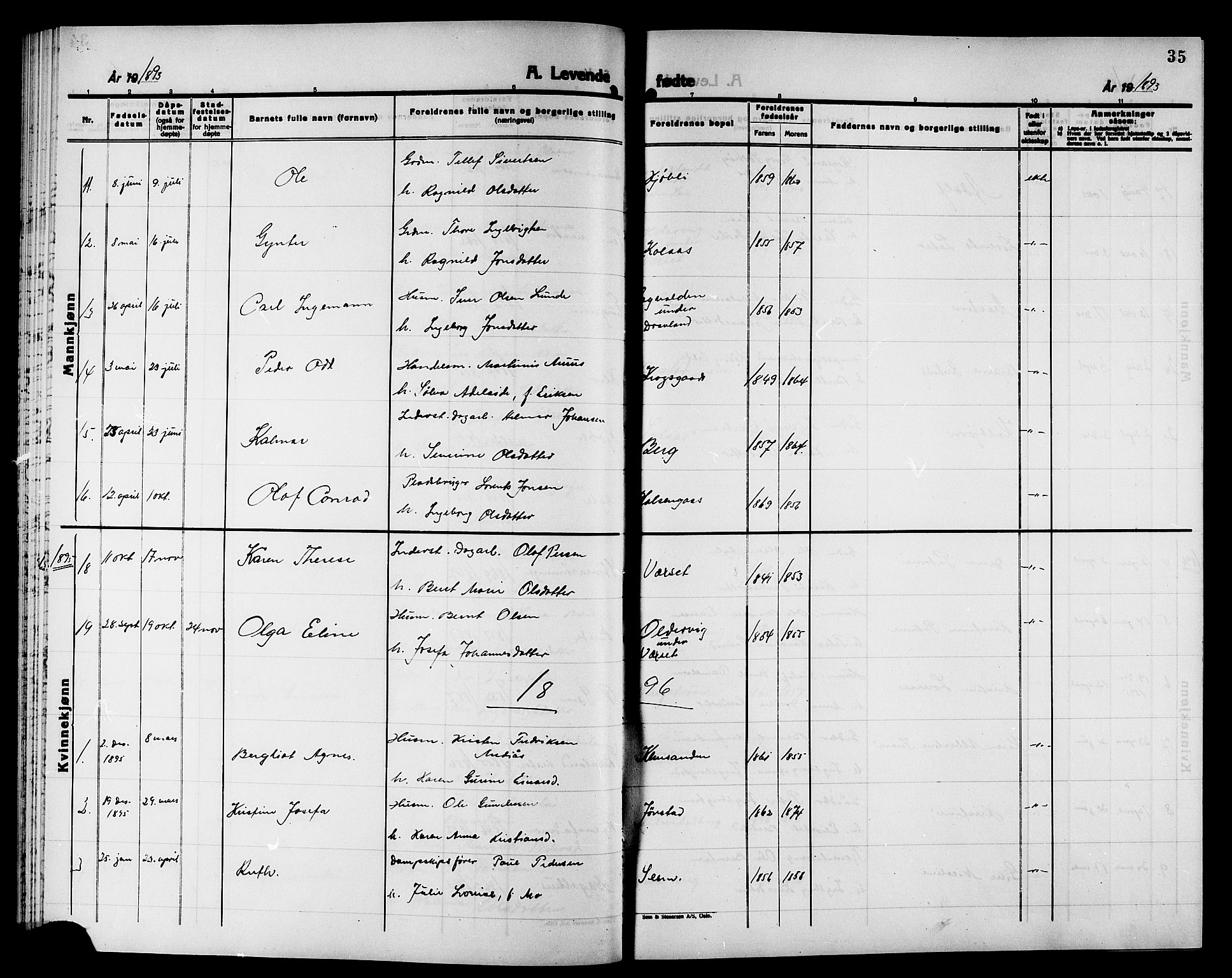 Ministerialprotokoller, klokkerbøker og fødselsregistre - Nord-Trøndelag, AV/SAT-A-1458/749/L0487: Parish register (official) no. 749D03, 1887-1902, p. 35