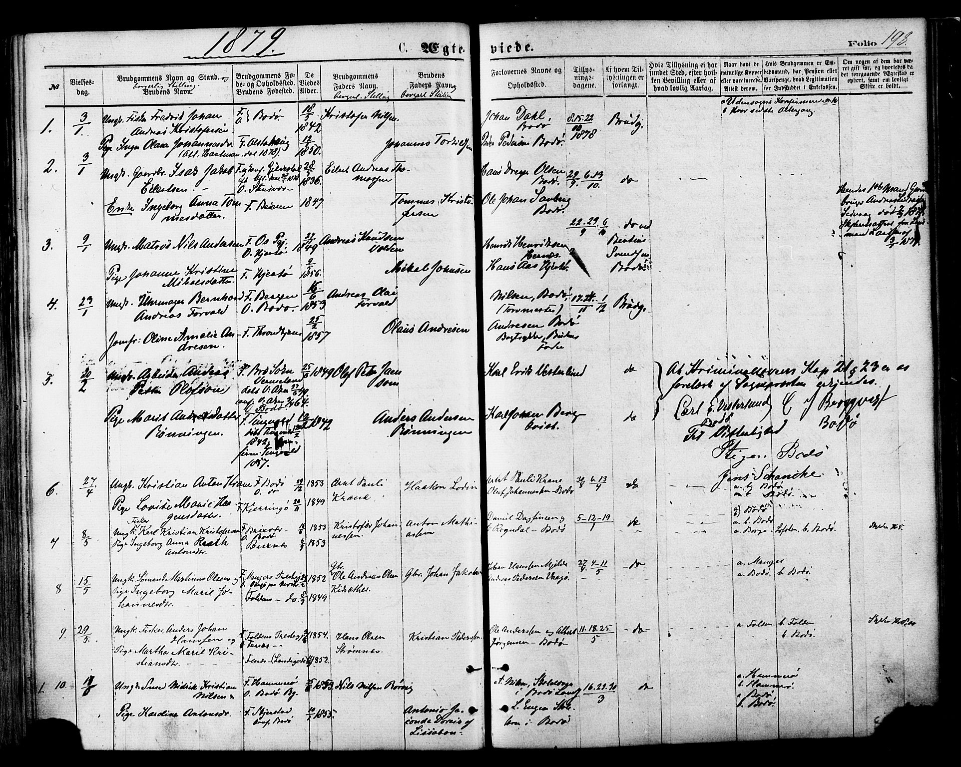 Ministerialprotokoller, klokkerbøker og fødselsregistre - Nordland, AV/SAT-A-1459/801/L0009: Parish register (official) no. 801A09, 1876-1883, p. 198