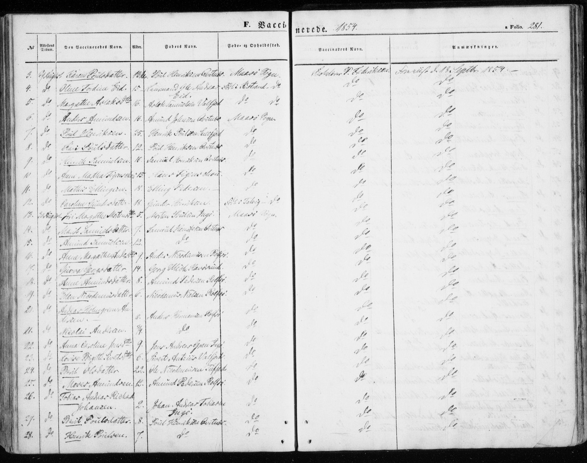 Måsøy sokneprestkontor, AV/SATØ-S-1348/H/Ha/L0002kirke: Parish register (official) no. 2, 1852-1865, p. 281