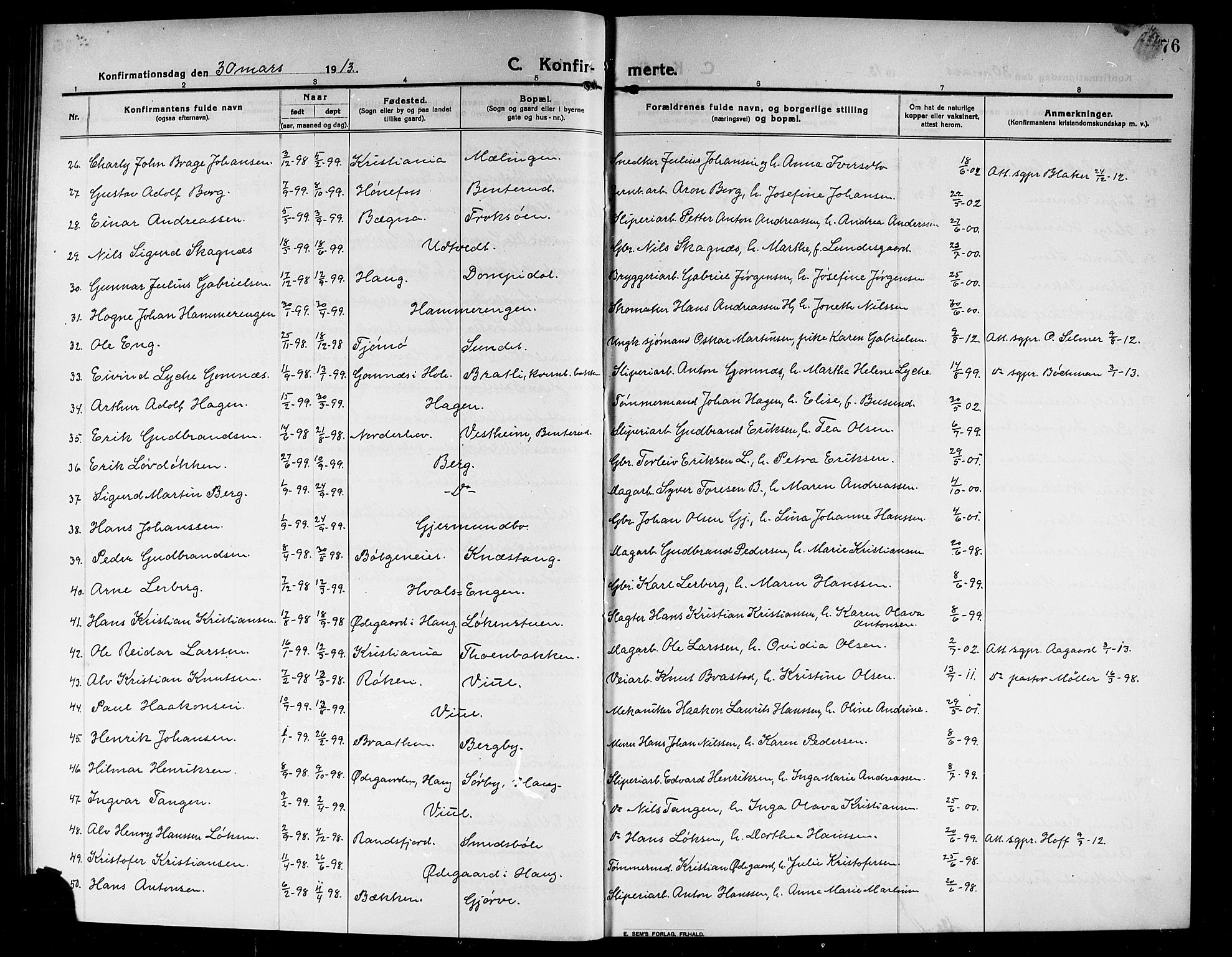 Norderhov kirkebøker, SAKO/A-237/G/Ga/L0009: Parish register (copy) no. I 9, 1913-1920, p. 76