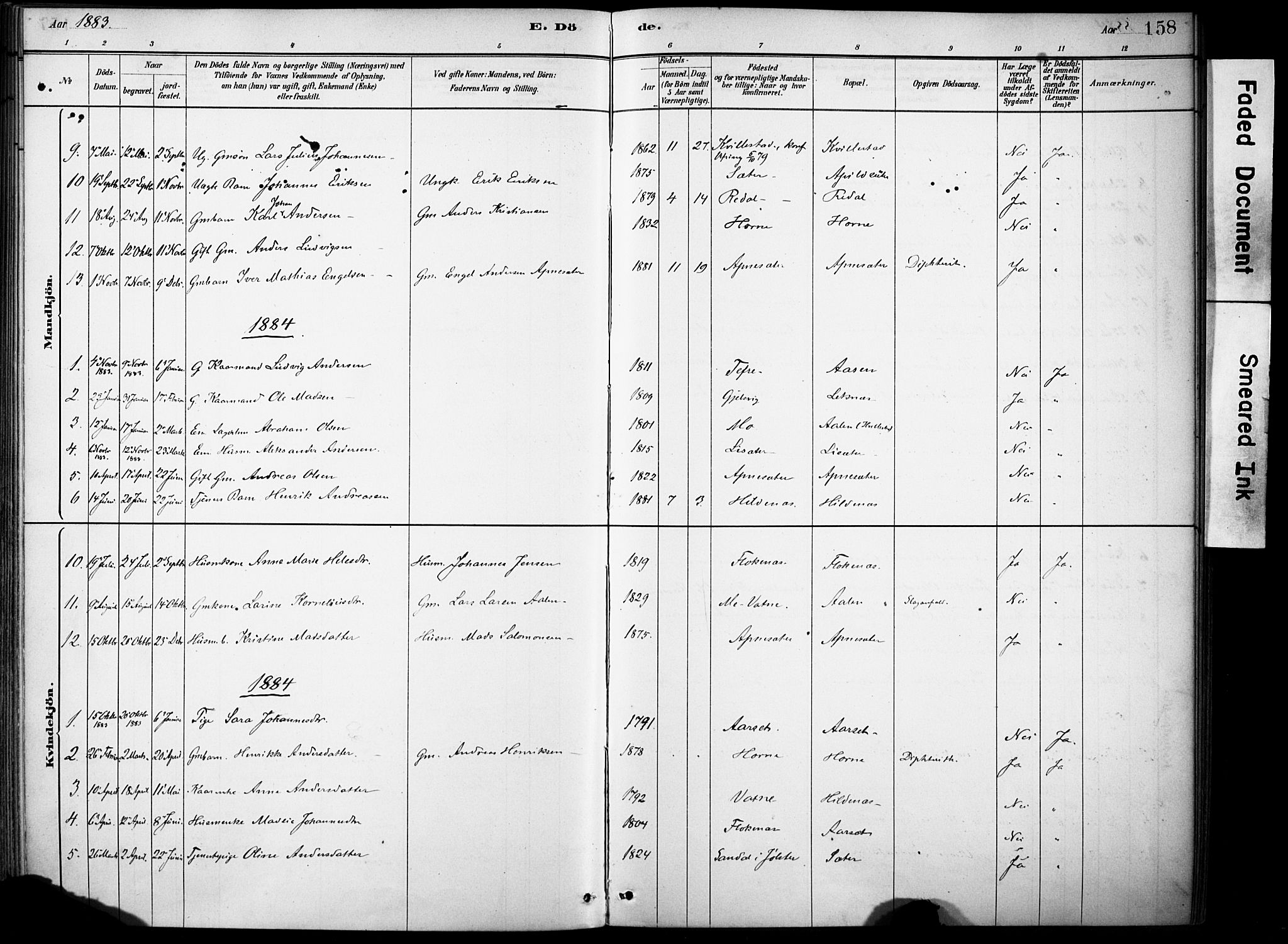 Førde sokneprestembete, SAB/A-79901/H/Haa/Haae/L0001: Parish register (official) no. E 1, 1881-1911, p. 158