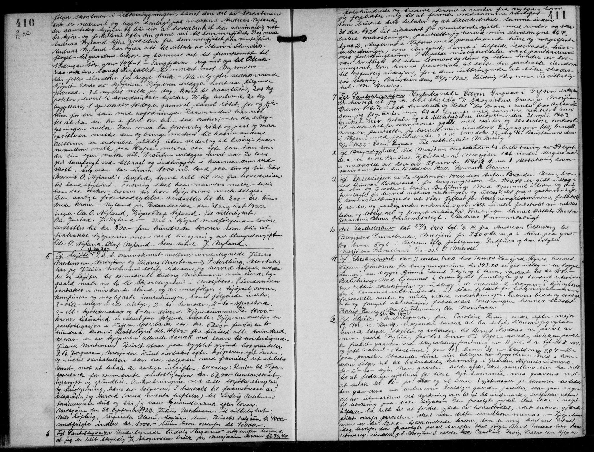 Søndre Helgeland sorenskriveri, SAT/A-4575/1/2/2C/L0022: Mortgage book no. 33, 1921-1925, p. 410-411, Deed date: 09.10.1922