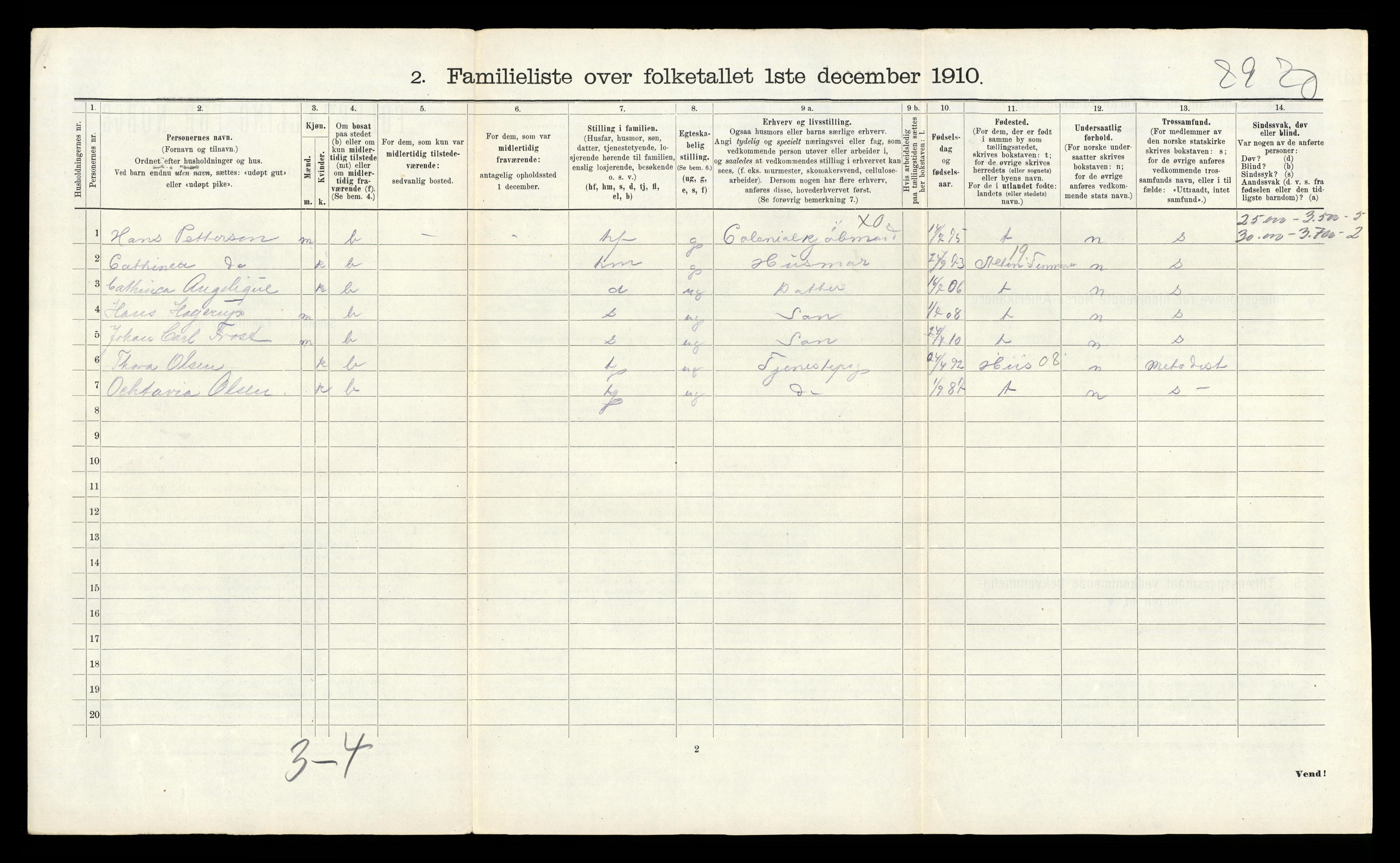 RA, 1910 census for Arendal, 1910, p. 3962