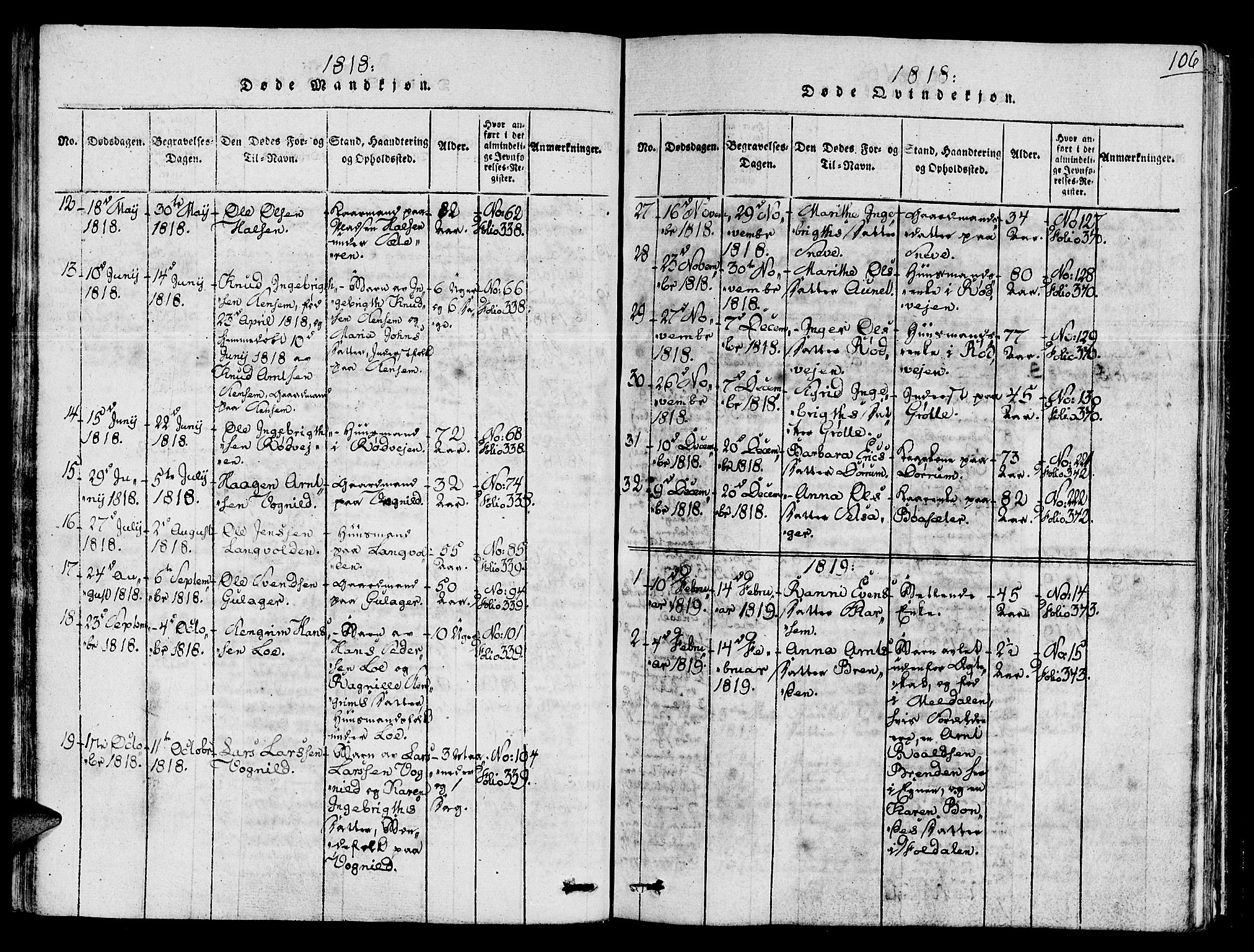 Ministerialprotokoller, klokkerbøker og fødselsregistre - Sør-Trøndelag, SAT/A-1456/678/L0895: Parish register (official) no. 678A05 /1, 1816-1821, p. 106