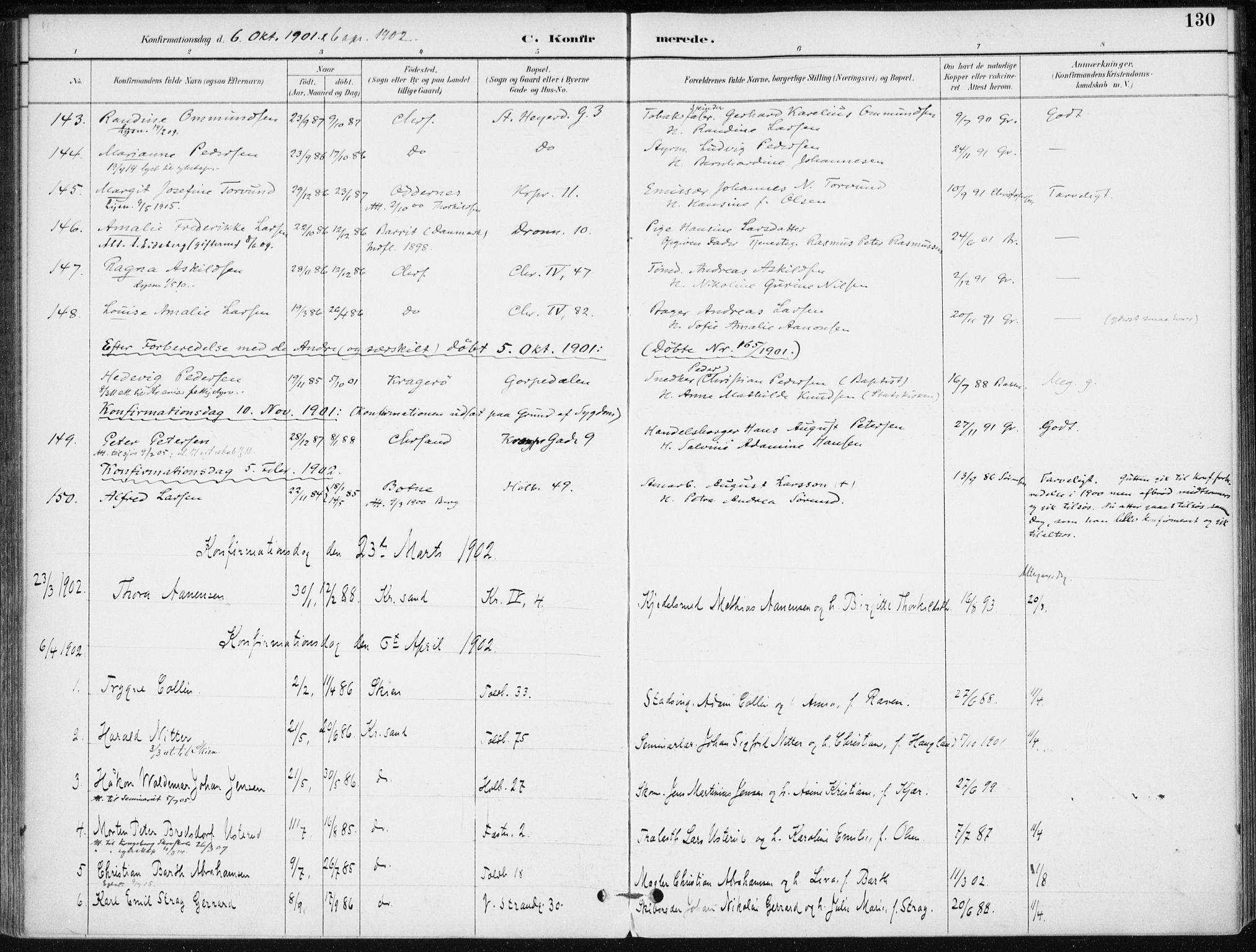 Kristiansand domprosti, AV/SAK-1112-0006/F/Fa/L0020: Parish register (official) no. A 19, 1893-1904, p. 130