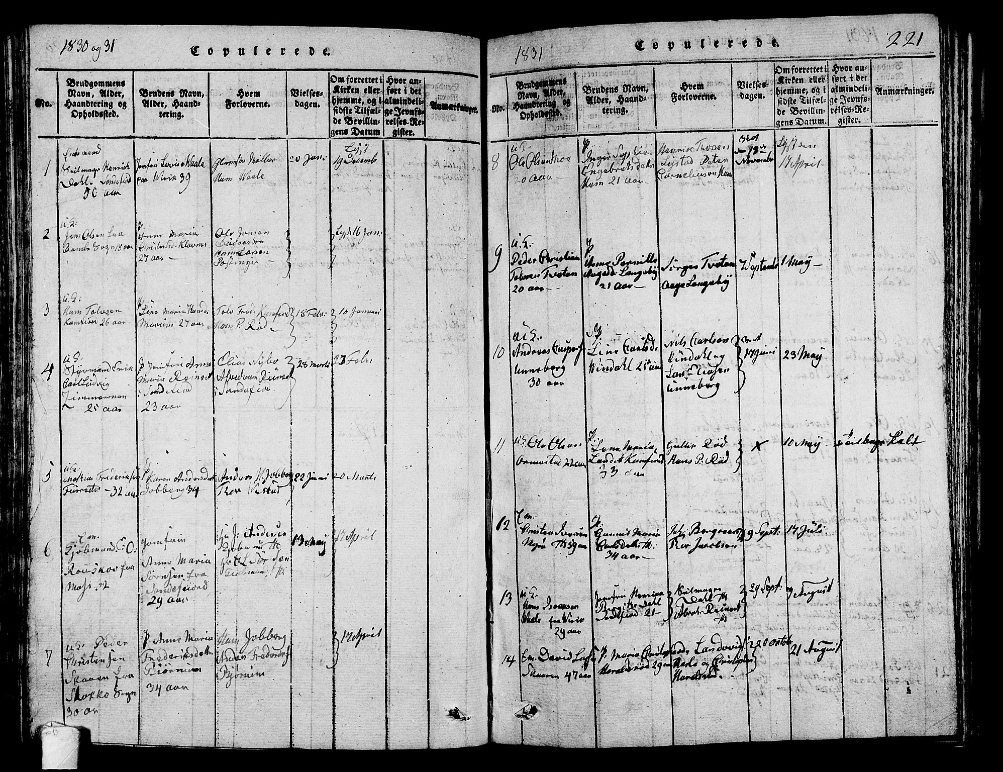 Sandar kirkebøker, SAKO/A-243/G/Ga/L0001: Parish register (copy) no. 1, 1814-1835, p. 221